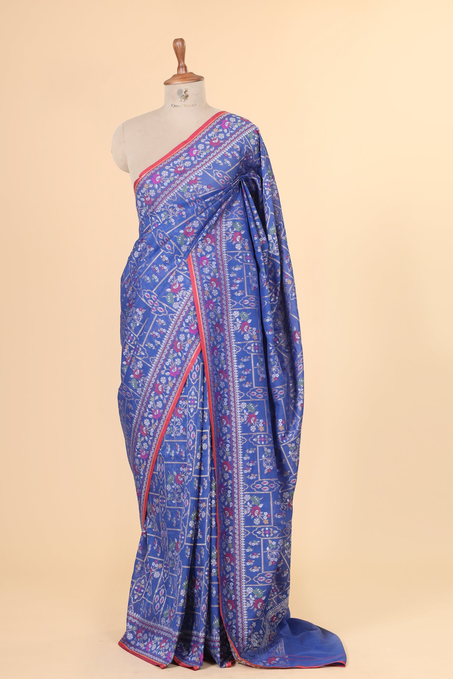 Cobalt Blue Pure Jamdani Silk Saree with Meenakari Floral Jaal