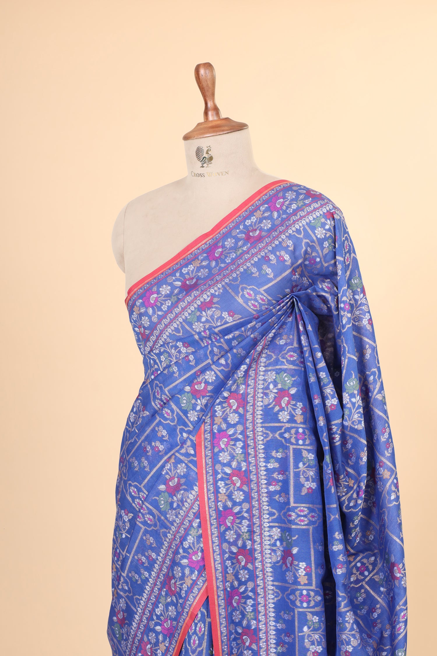 Cobalt Blue Pure Jamdani Silk Saree with Meenakari Floral Jaal