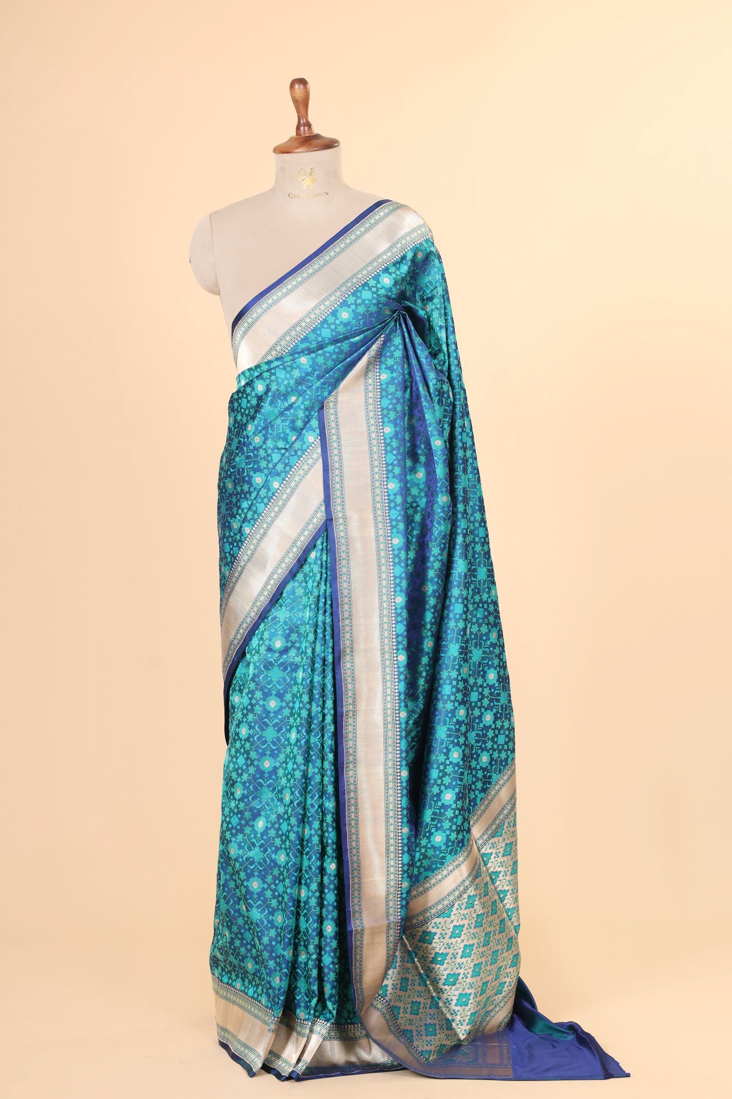 Turquoise Blue & Green Handwoven Pure Banarasi Katan Silk Tanchoi Saree