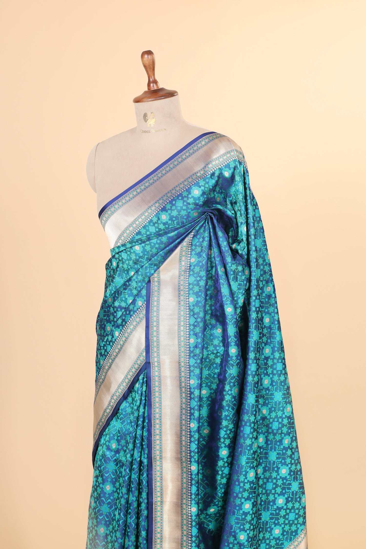 Turquoise Blue & Green Handwoven Pure Banarasi Katan Silk Tanchoi Saree