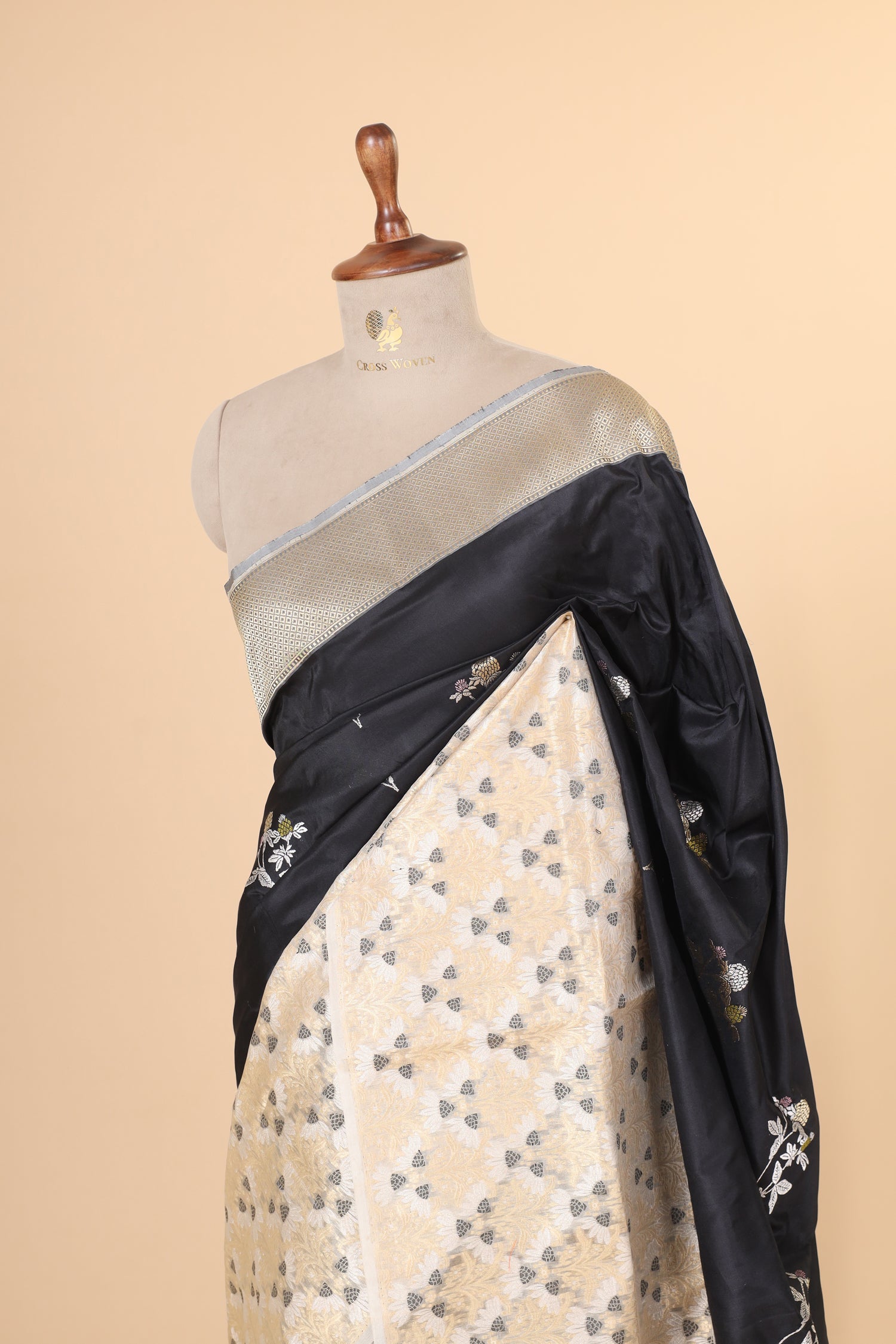 Black Handwoven Pure Banarasi Katan Silk Saree with Tisue Border