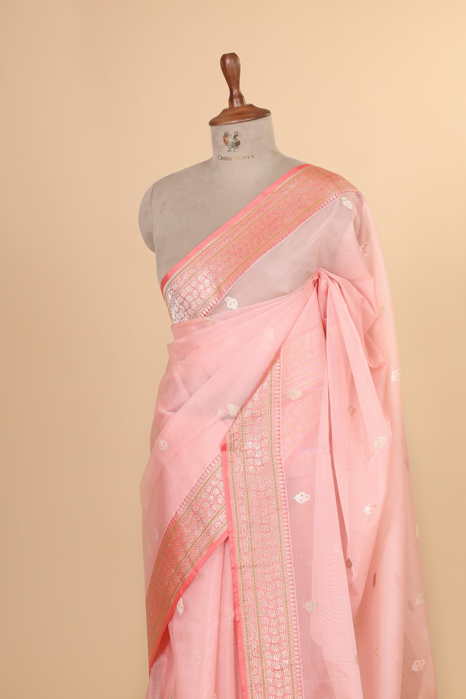 Blush Pink Organza Silk Saree With Floral Motifs