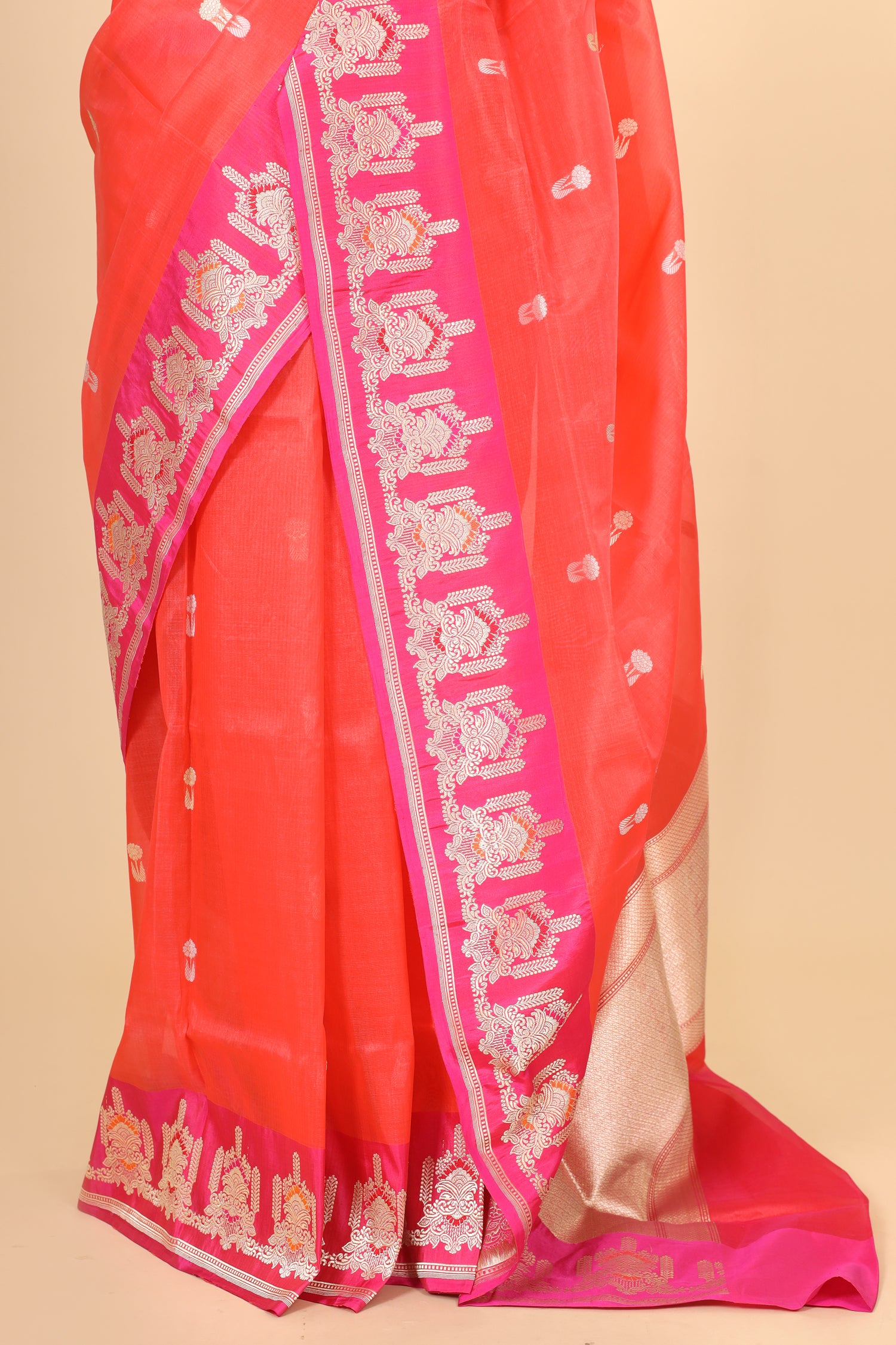 Orange Organza Silk Saree With Contrast Border