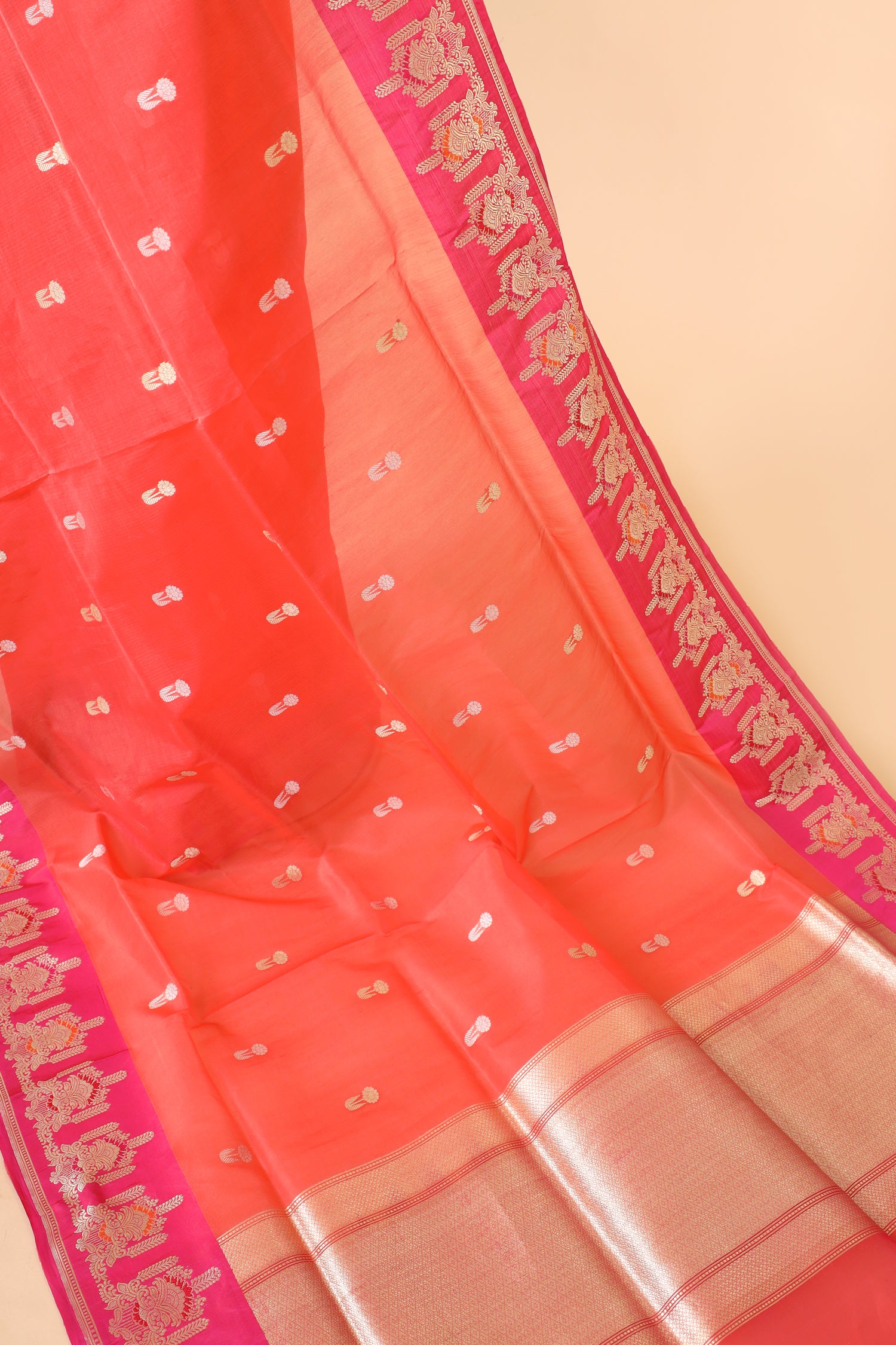 Orange Organza Silk Saree With Contrast Border