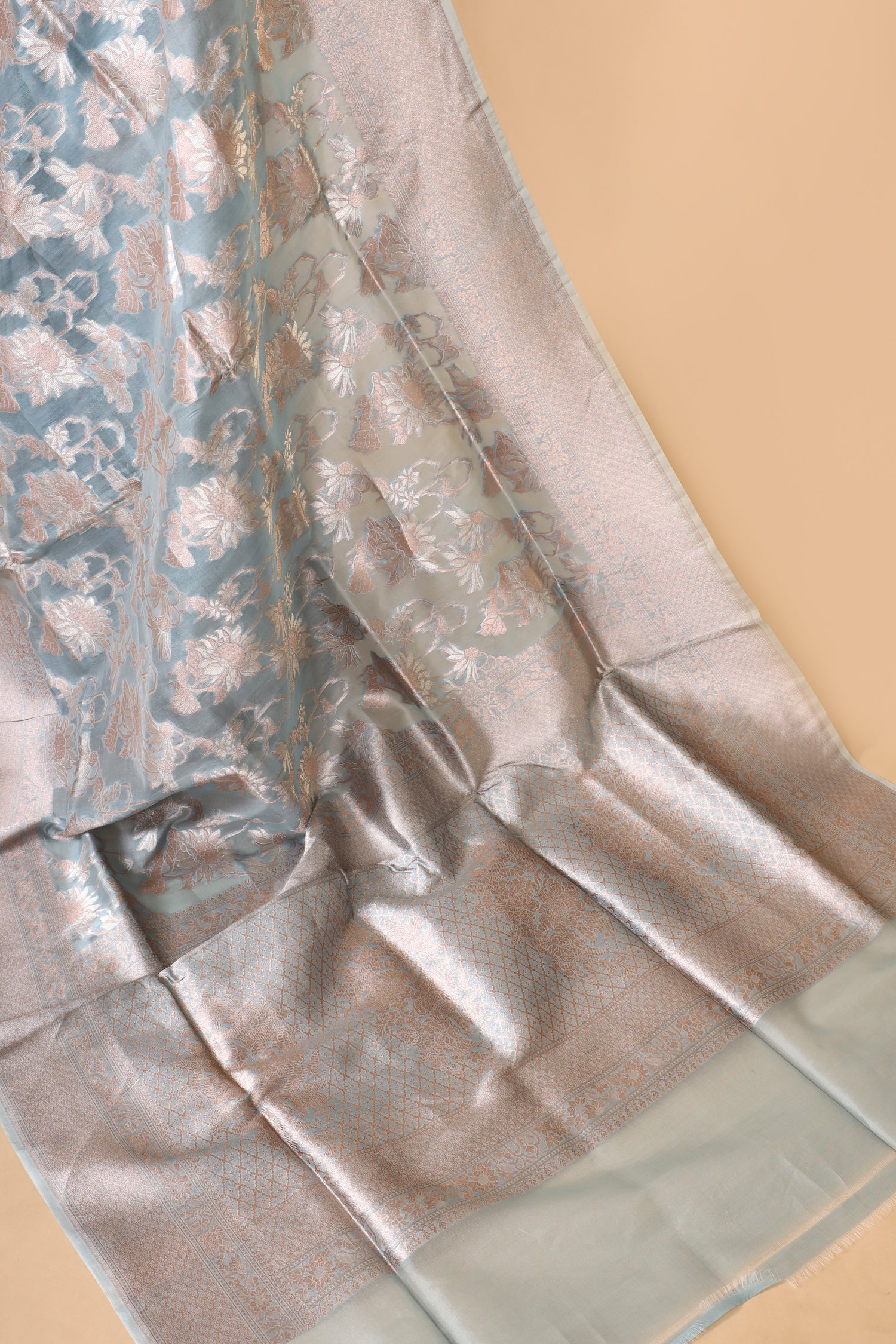 Powder Blue Organza Silk Saree With Floral Jaal