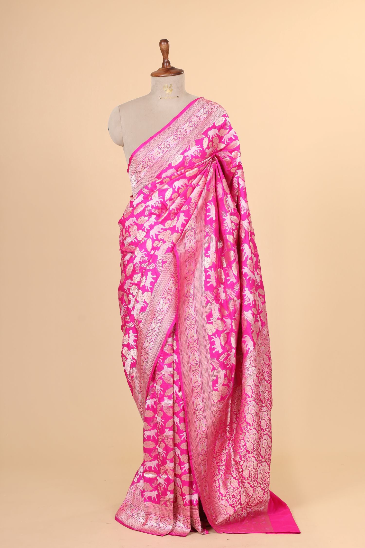 Bright Pink Handwoven Pure Banarasi Katan Silk Saree