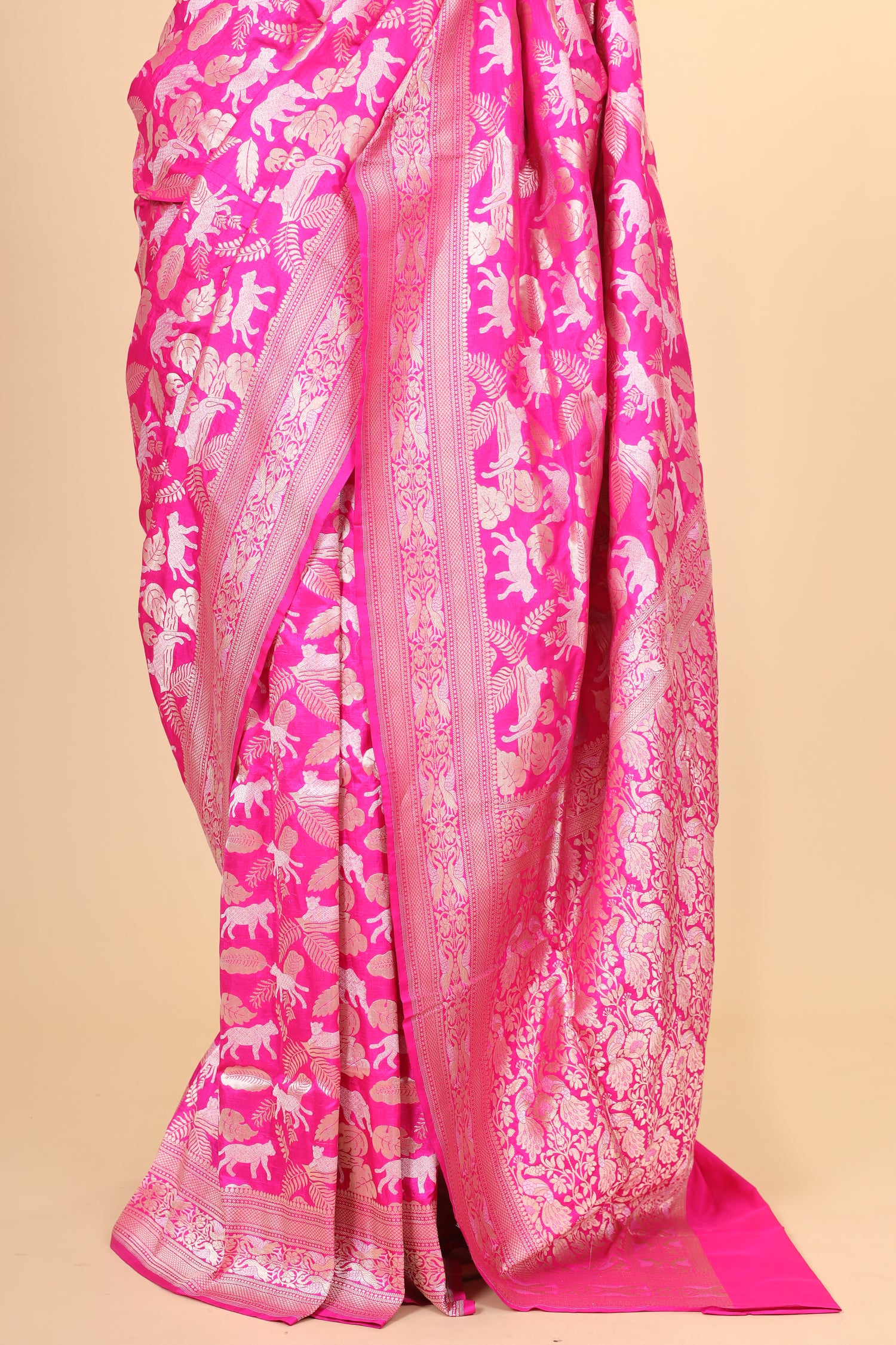 Bright Pink Handwoven Pure Banarasi Katan Silk Saree