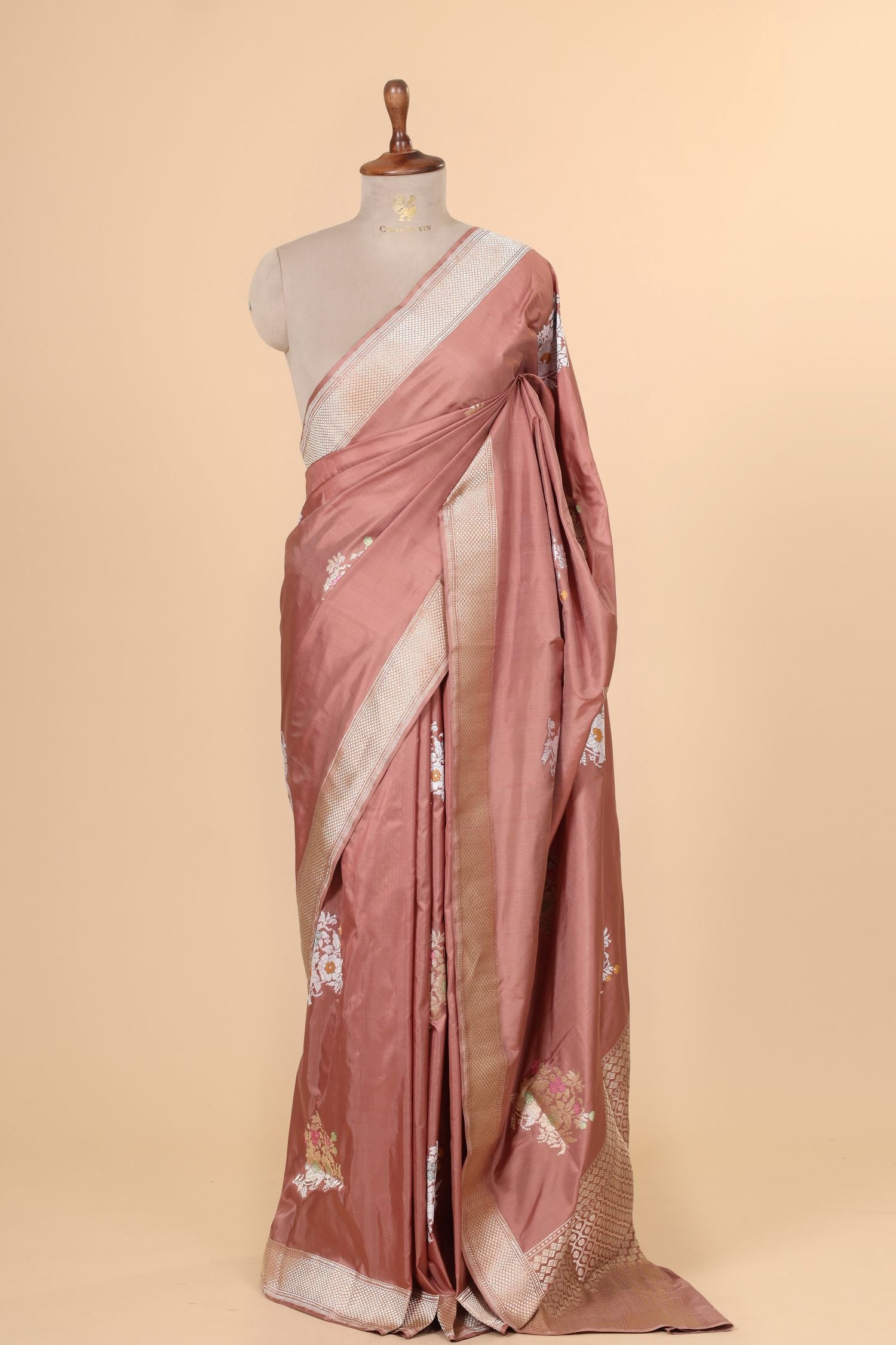 Dusty Rose Pink Handwoven Pure Banarasi Katan Silk Saree