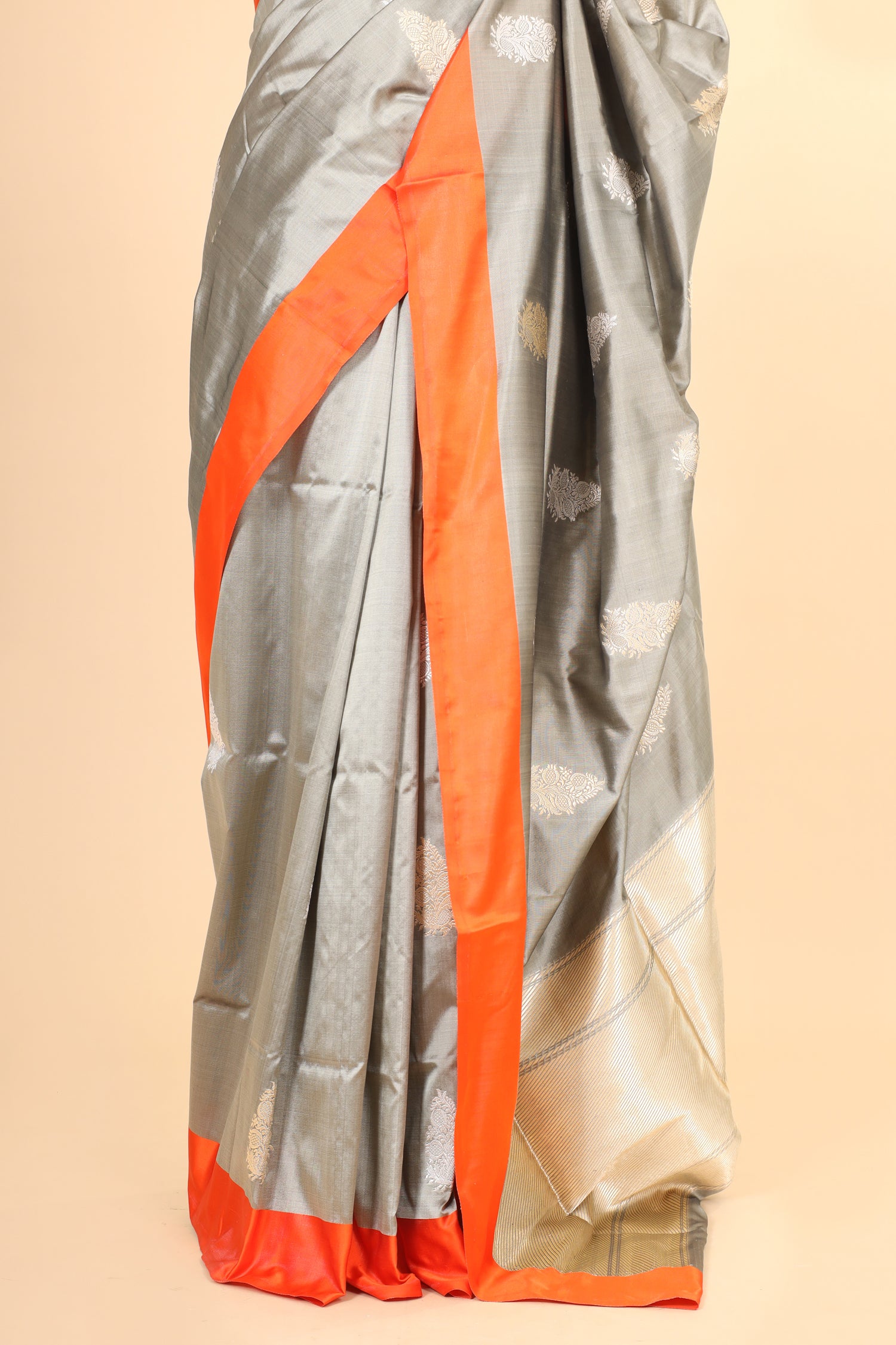 Gray Handwoven Pure Banarasi Katan Silk Saree