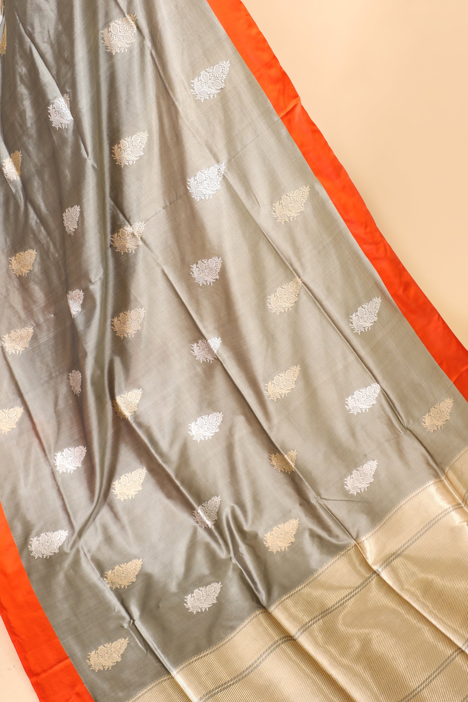 Gray Handwoven Pure Banarasi Katan Silk Saree