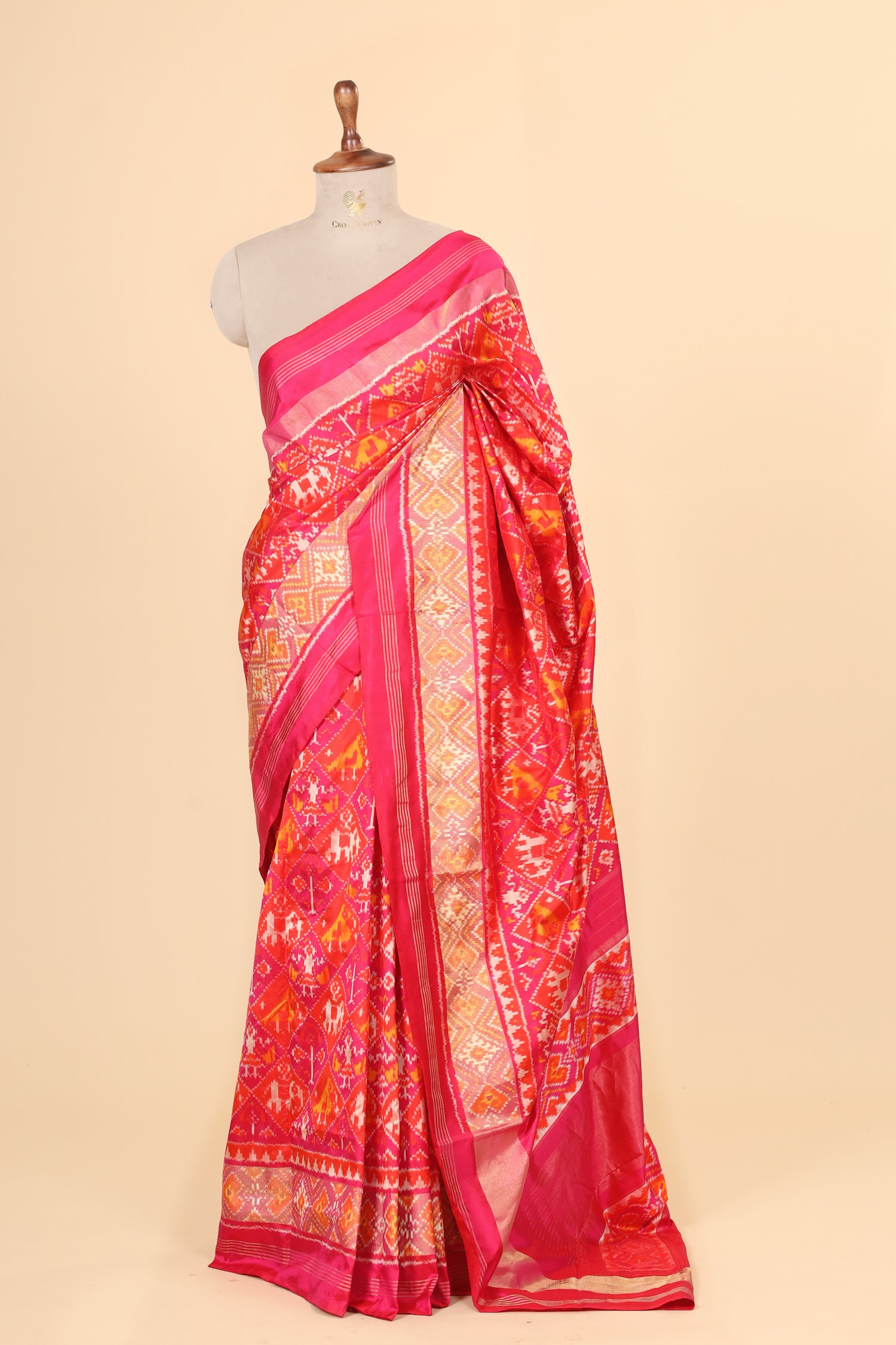 Pink Katan Silk Ikkat Patola Saree
