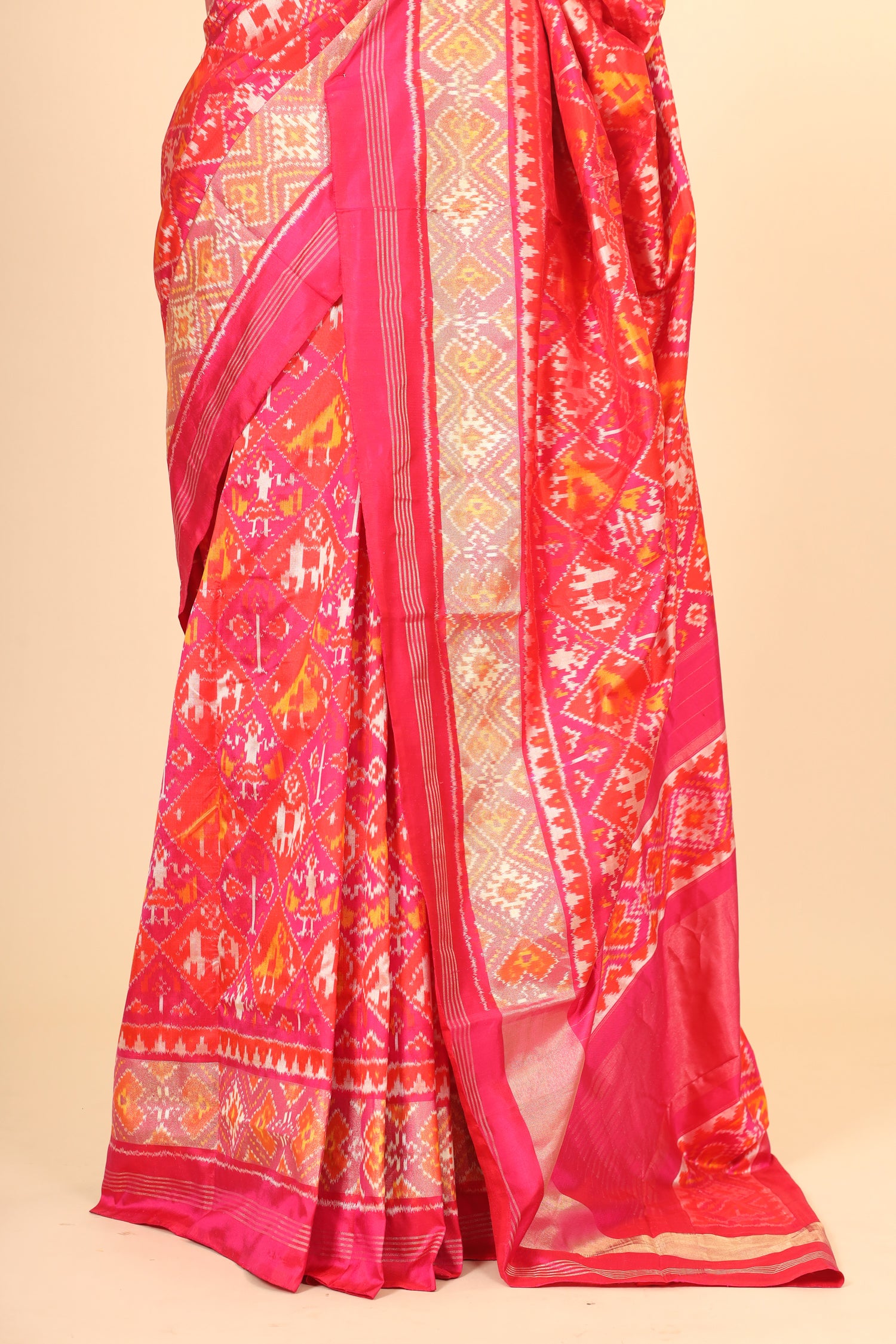 Pink Katan Silk Ikkat Patola Saree