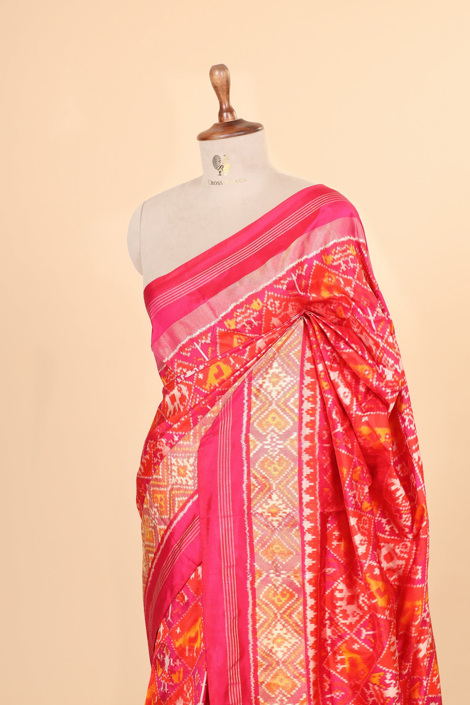 Pink Katan Silk Ikkat Patola Saree