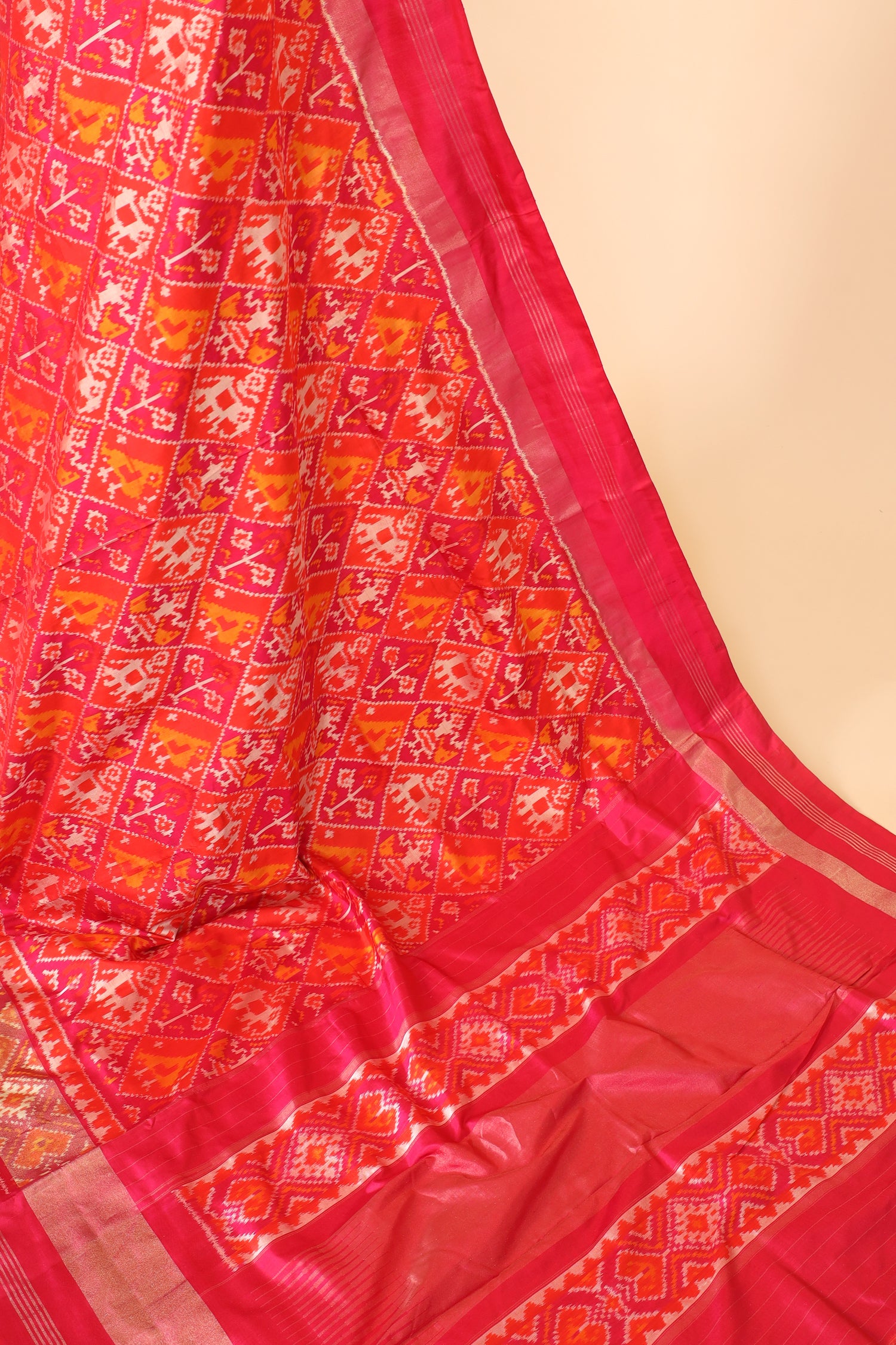 Pink Katan Silk Ikkat Patola Saree