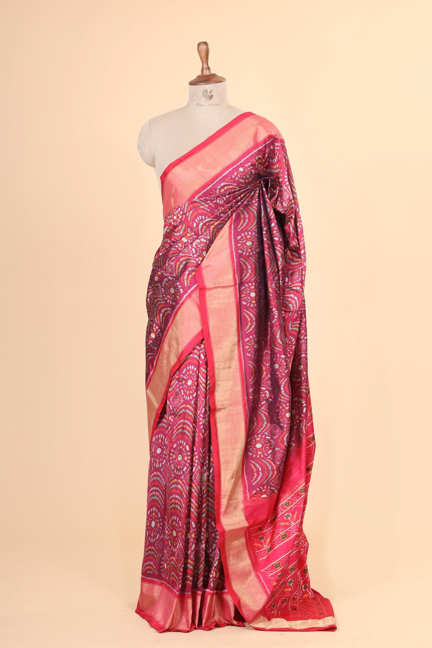 Magenta Pink Katan Silk Ikkat Patola Saree