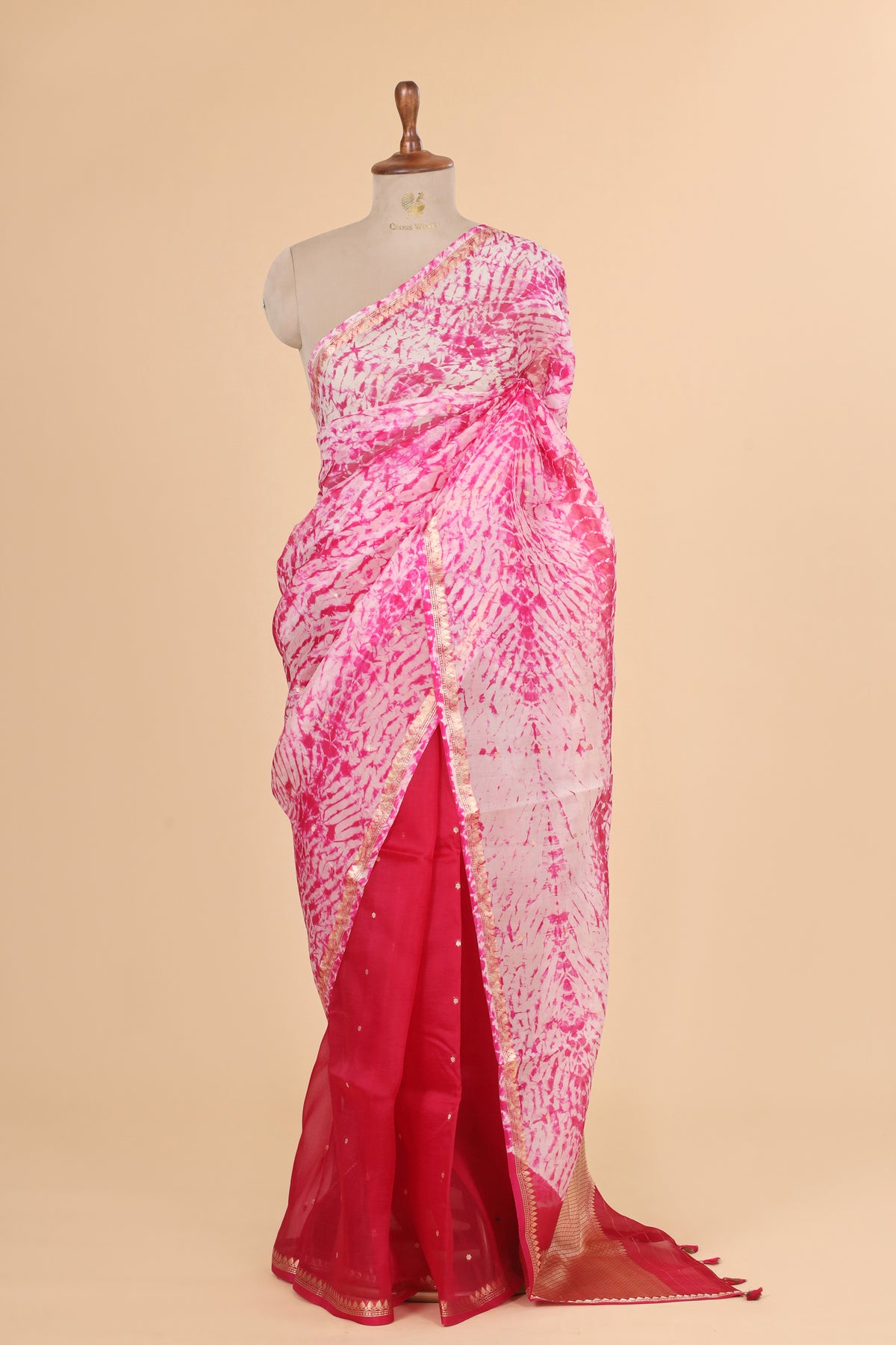 Pink Arashi Dye Organza Silk Saree