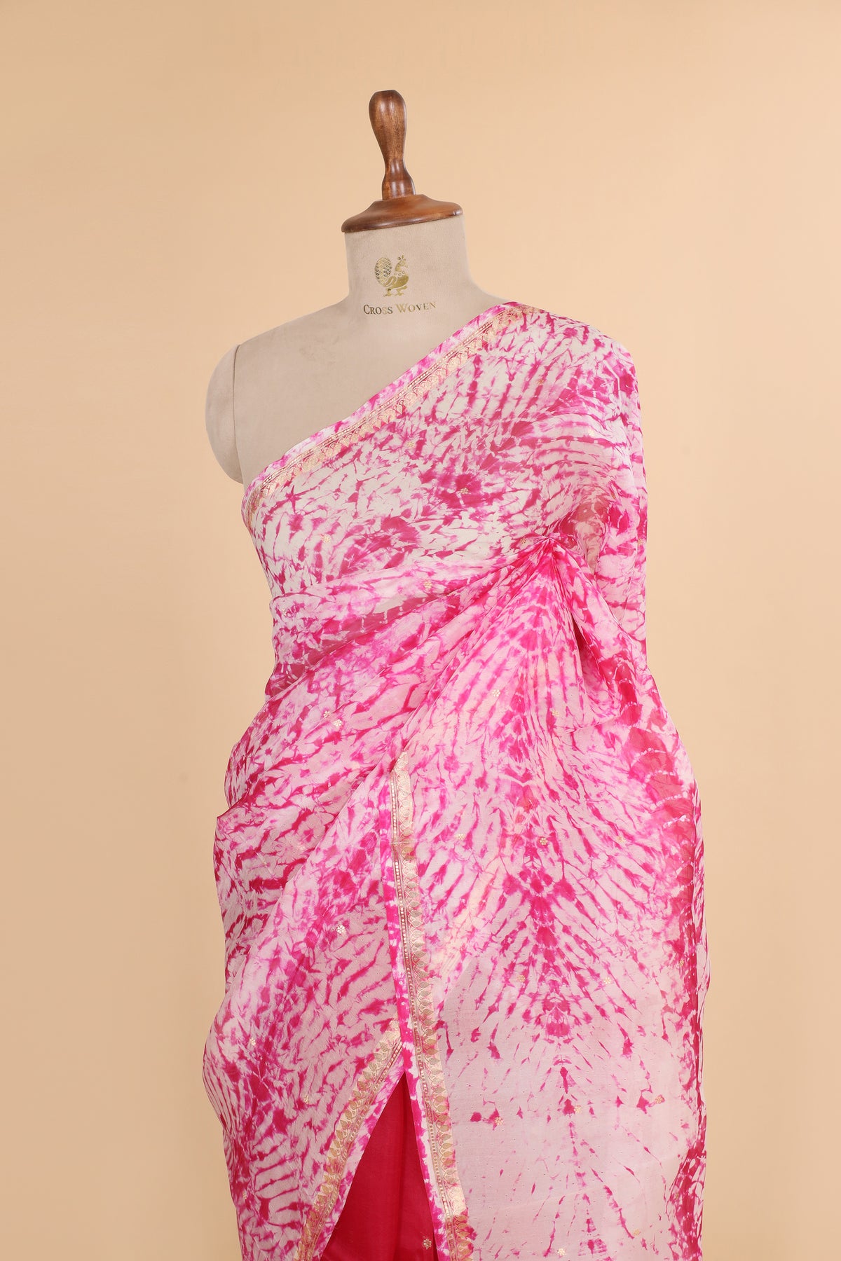 Pink Arashi Dye Organza Silk Saree
