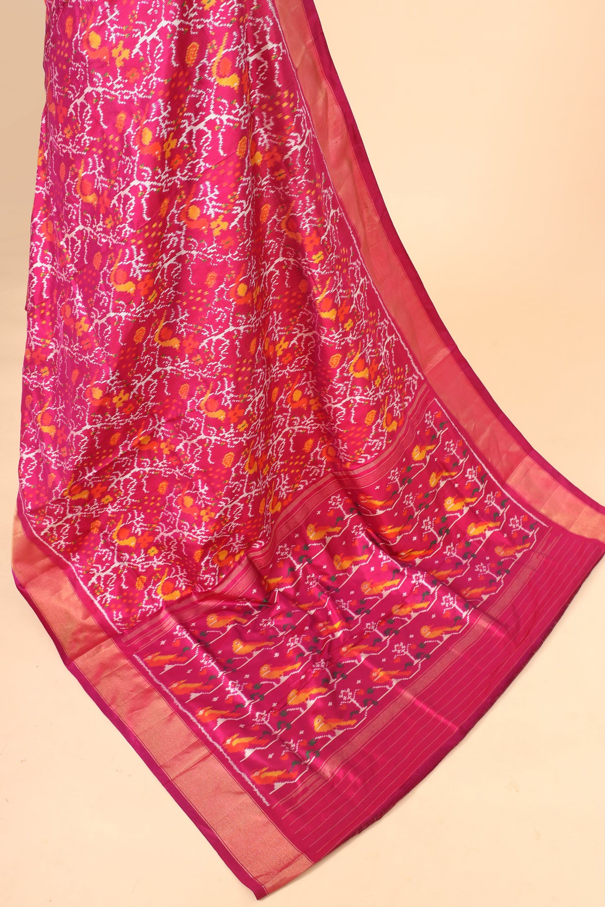 Pink Pure Katan Silk Patola Saree with Vibrant Traditional Motif Weave