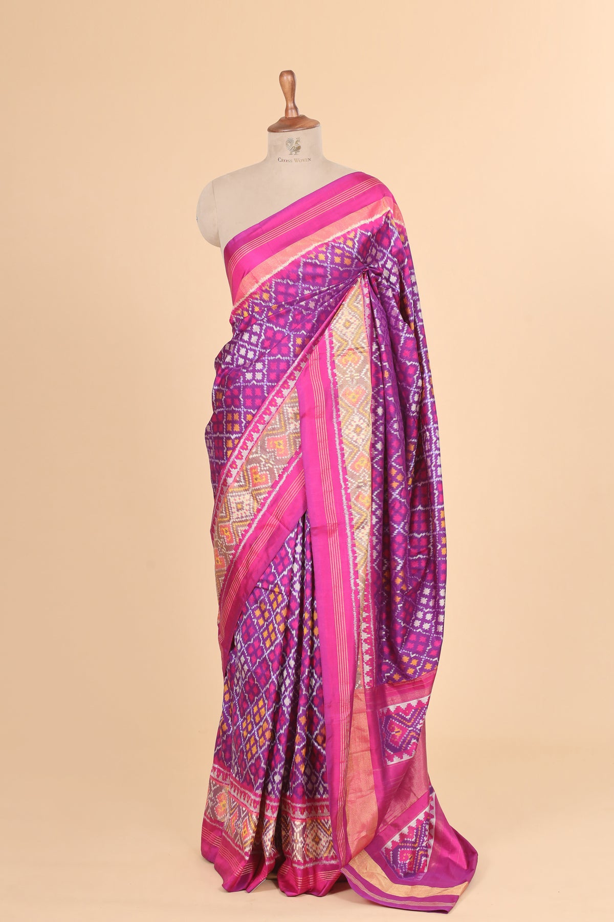 Purple Pure Katan Silk Patola Saree with Multicolour Geometric Pattern