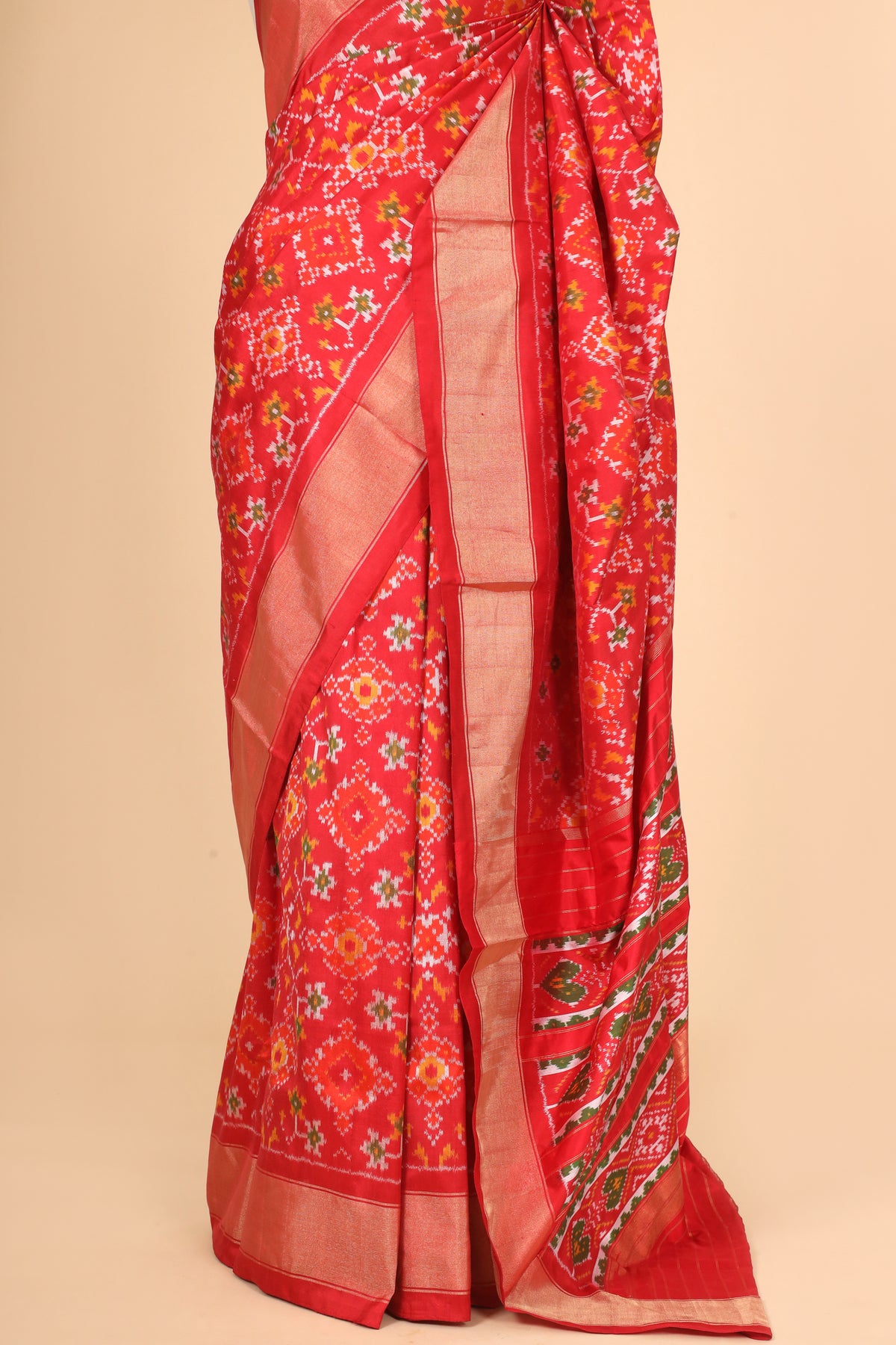 Red Pure Katan Silk Patola Saree with Intricate Allover Motifs