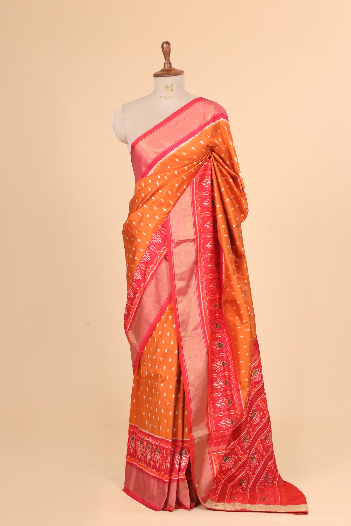 Orange Pure Katan Silk Patola Saree with Traditional Geometric Weave