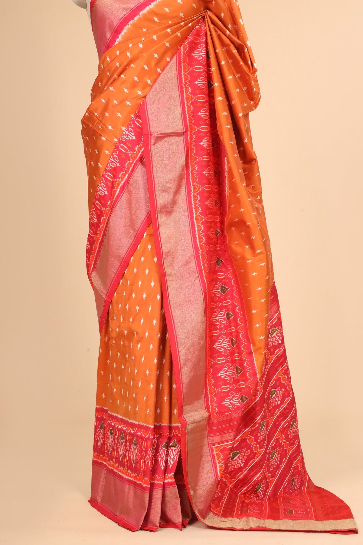 Orange Pure Katan Silk Patola Saree with Traditional Geometric Weave