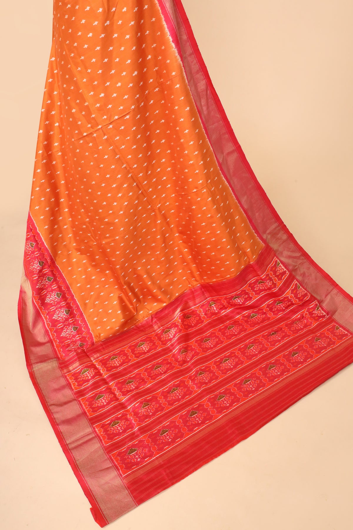 Orange Pure Katan Silk Patola Saree with Traditional Geometric Weave