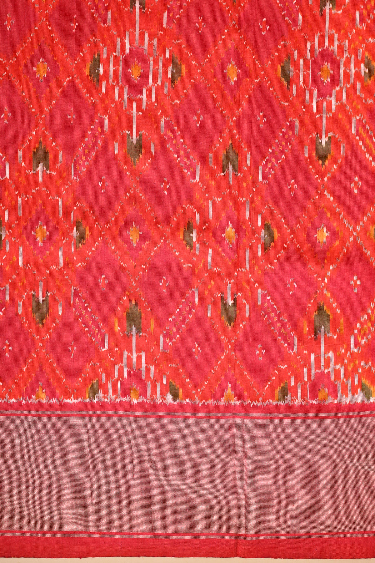 Orange Pure Katan Silk Patola Saree with Traditional Geometric Weave