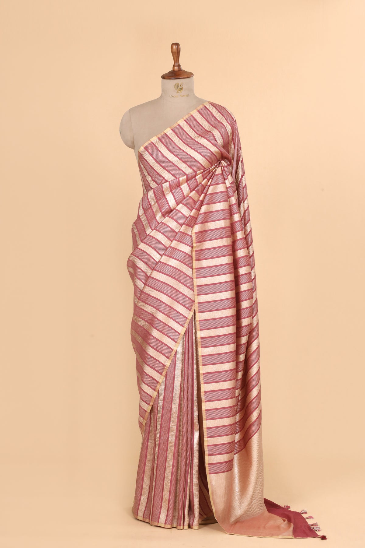 Dusty Rose Gold Zari Striped Munga Silk Saree