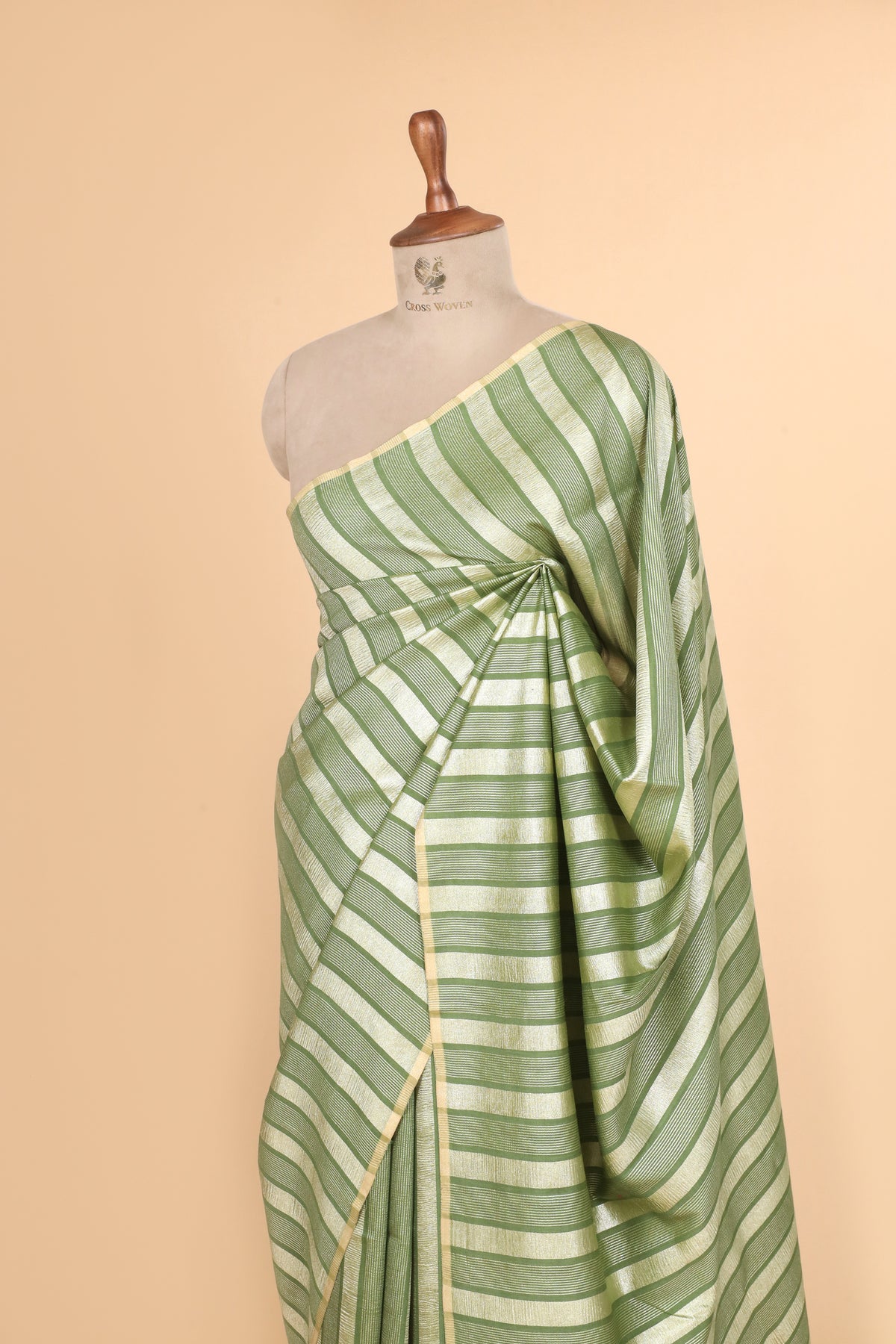 Mint Green Gold Zari Striped Munga Silk Saree