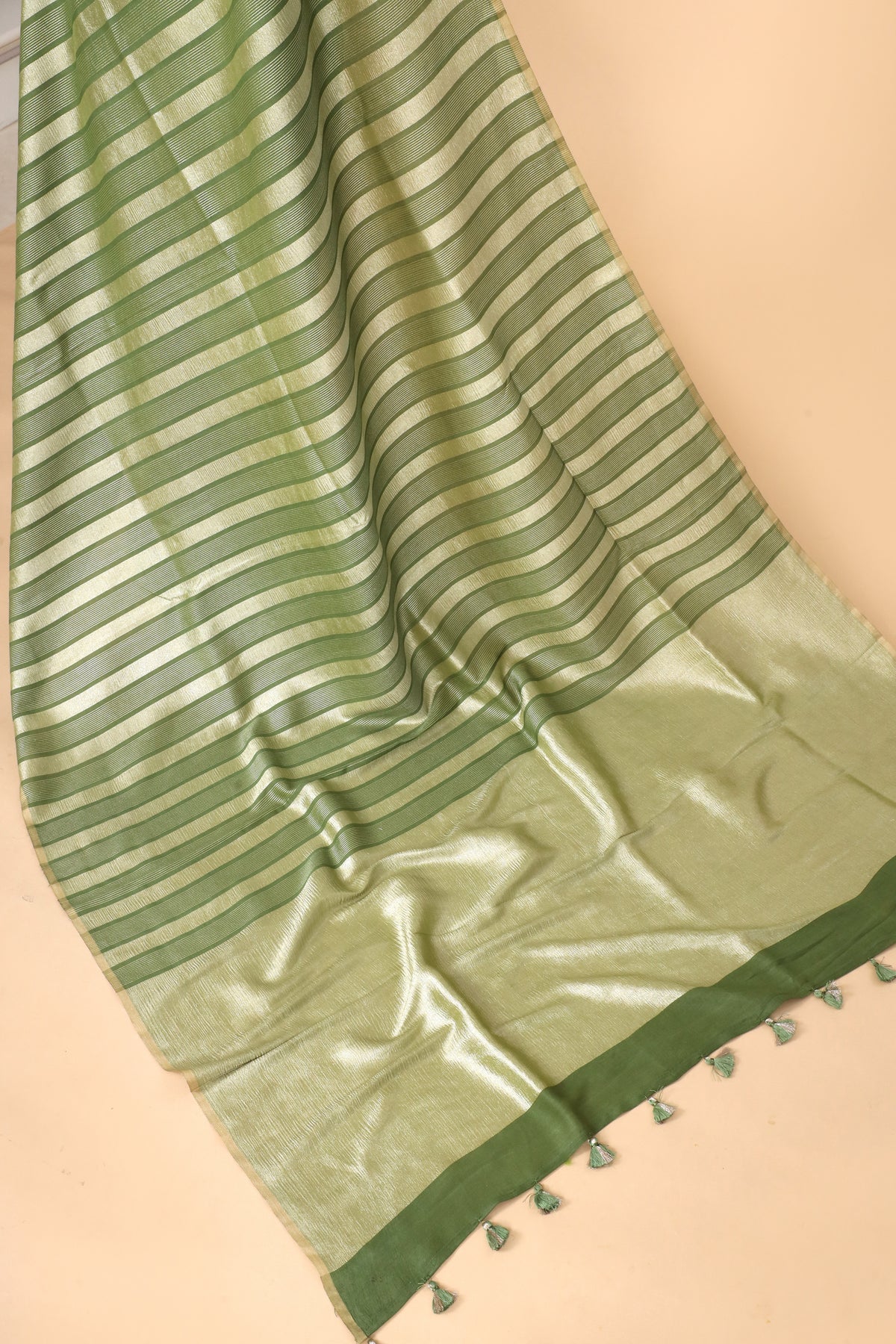 Mint Green Gold Zari Striped Munga Silk Saree