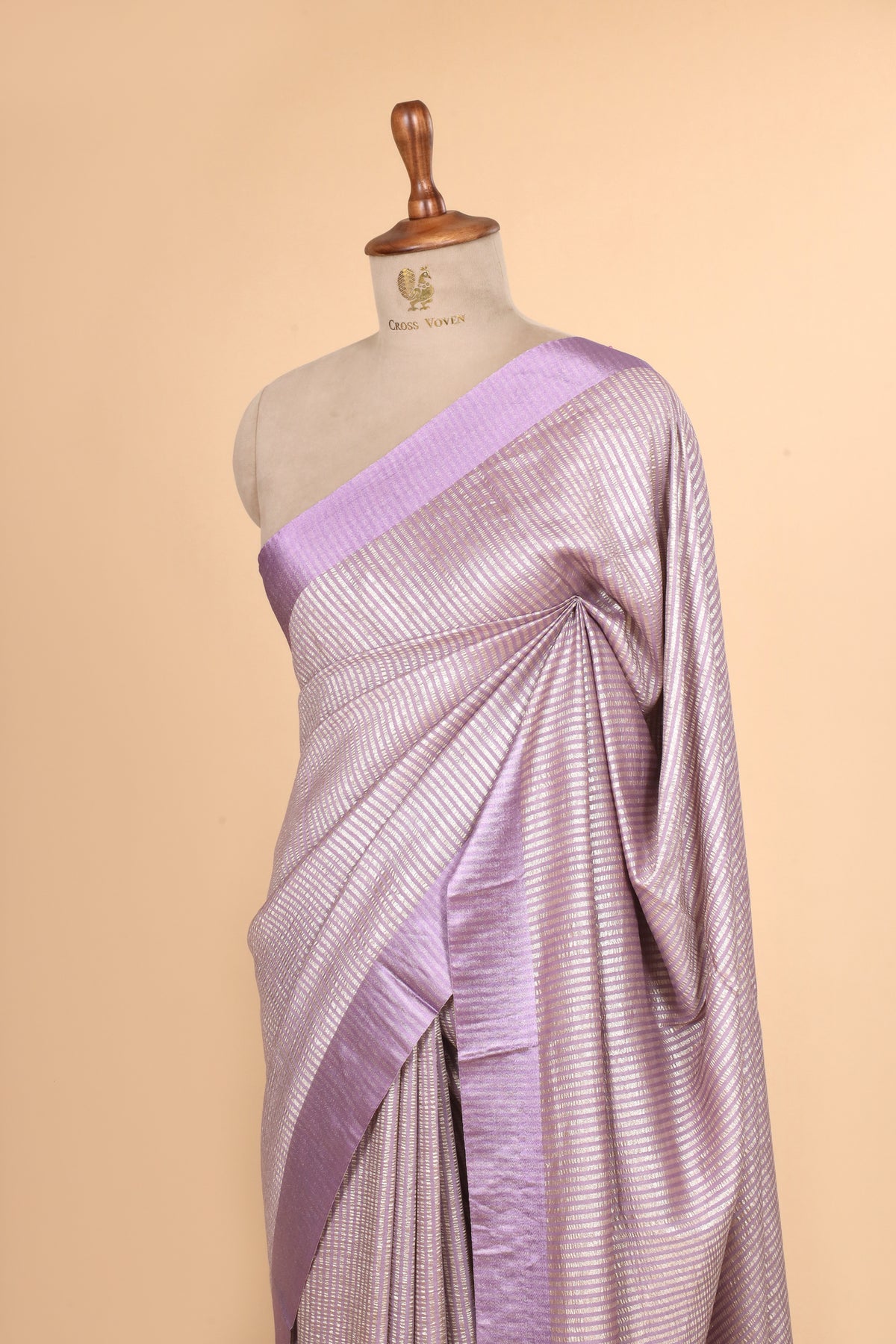 Lavender Purple Pure Munga Silk Saree With Zari Stripe