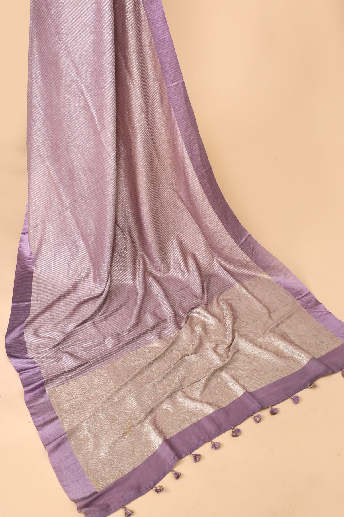 Lavender Purple Pure Munga Silk Saree With Zari Stripe