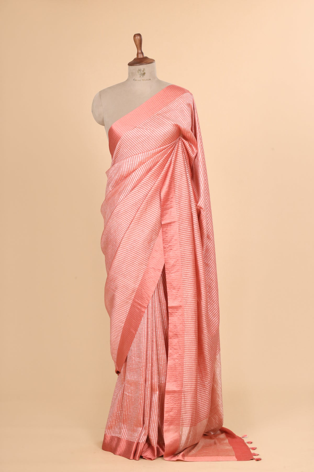 Blush Pink Pure Munga Silk Saree With Zari Stripe