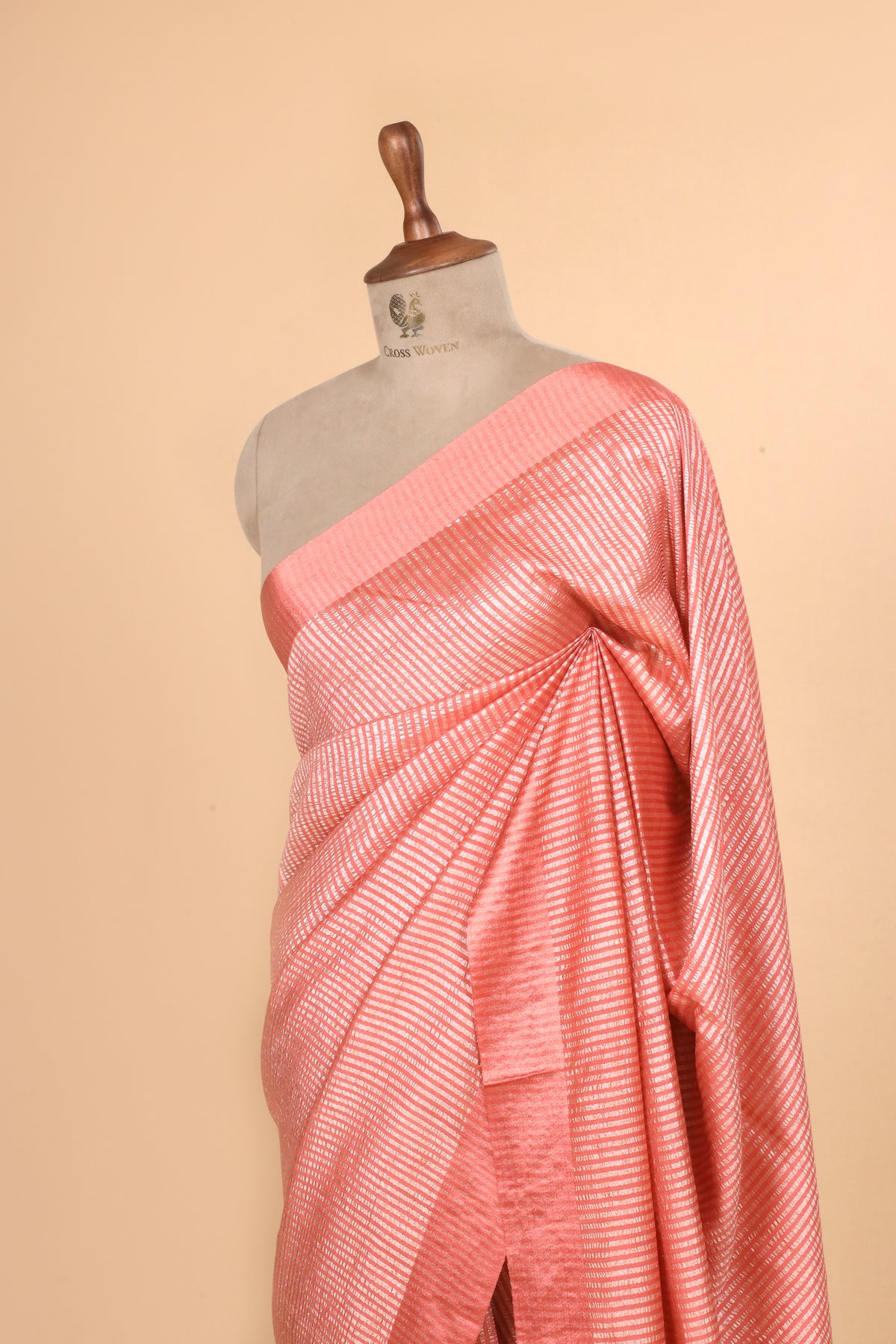 Blush Pink Pure Munga Silk Saree With Zari Stripe