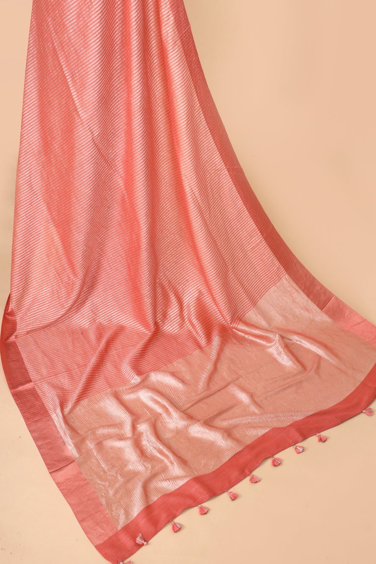Blush Pink Pure Munga Silk Saree With Zari Stripe