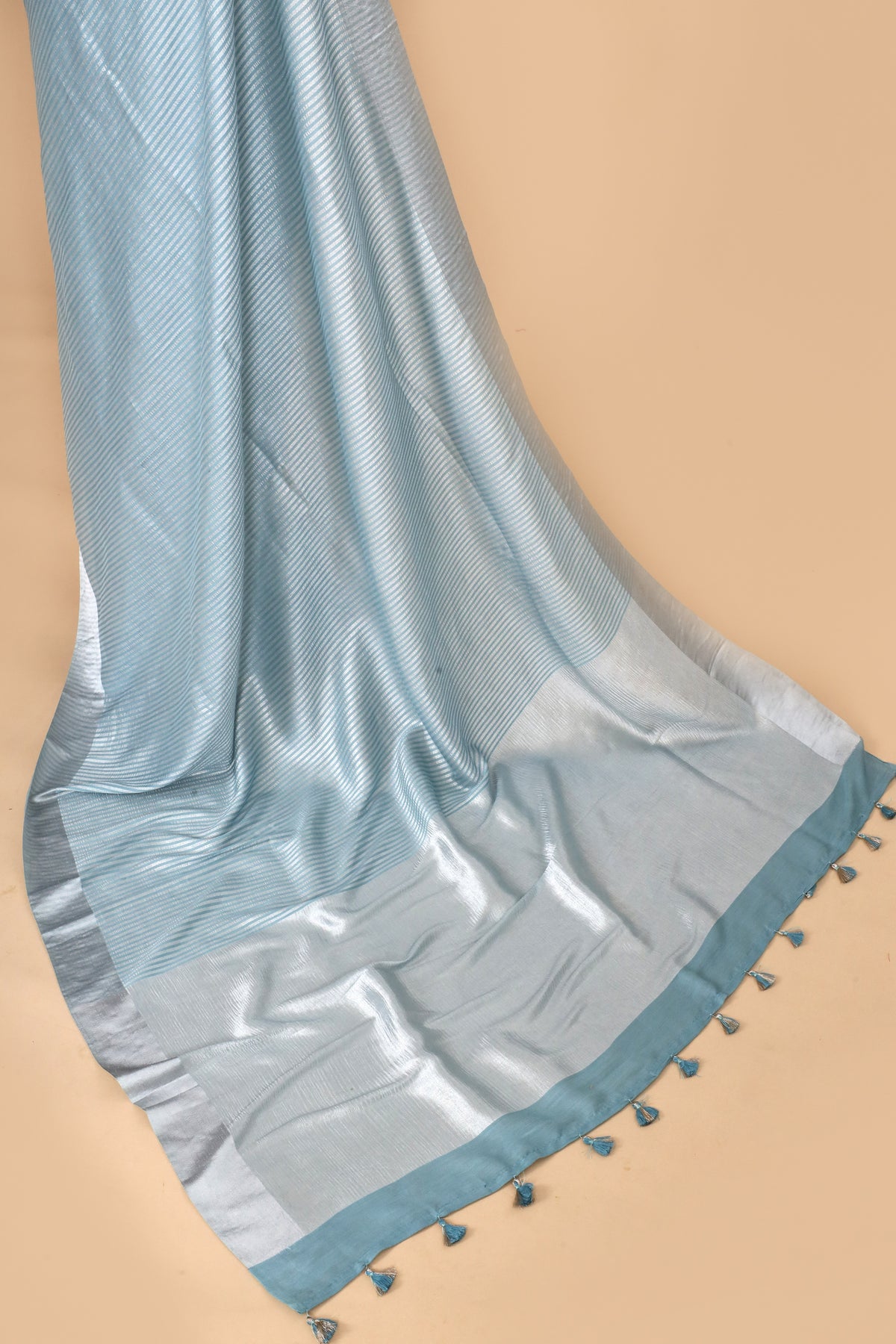 Powder Blue Pure Munga Silk Saree With Zari Stripe