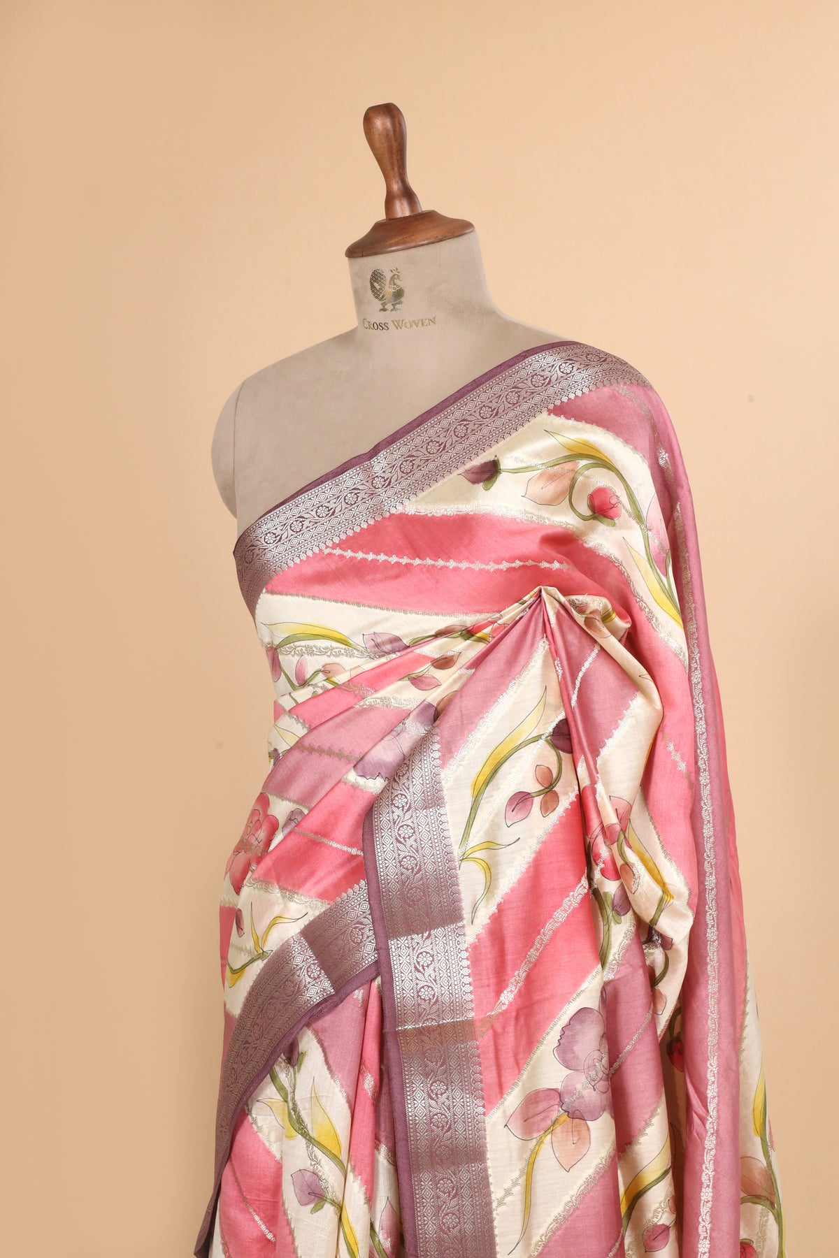 Pink Rangkat Handbrush Pure Chiniya Silk Saree