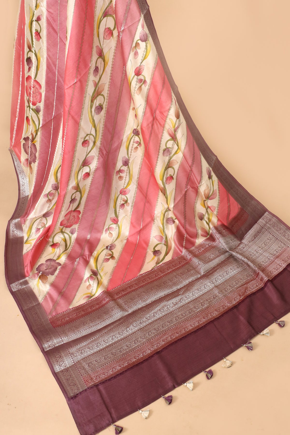 Pink Rangkat Handbrush Pure Chiniya Silk Saree