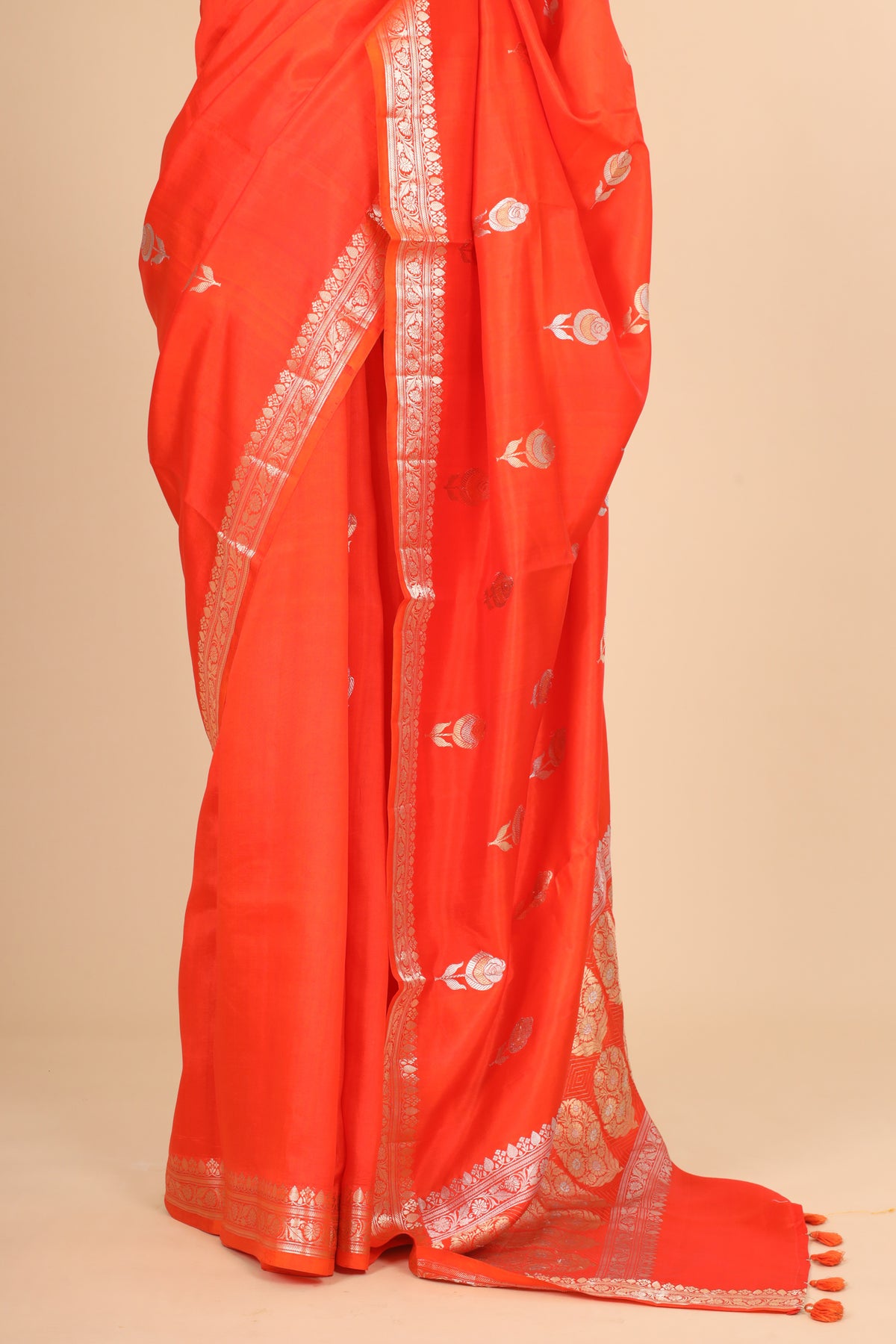 Orange Handwoven Pure Banarasi Soft Silk Saree