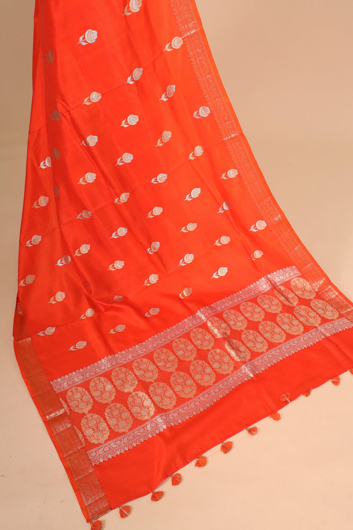 Orange Handwoven Pure Banarasi Soft Silk Saree