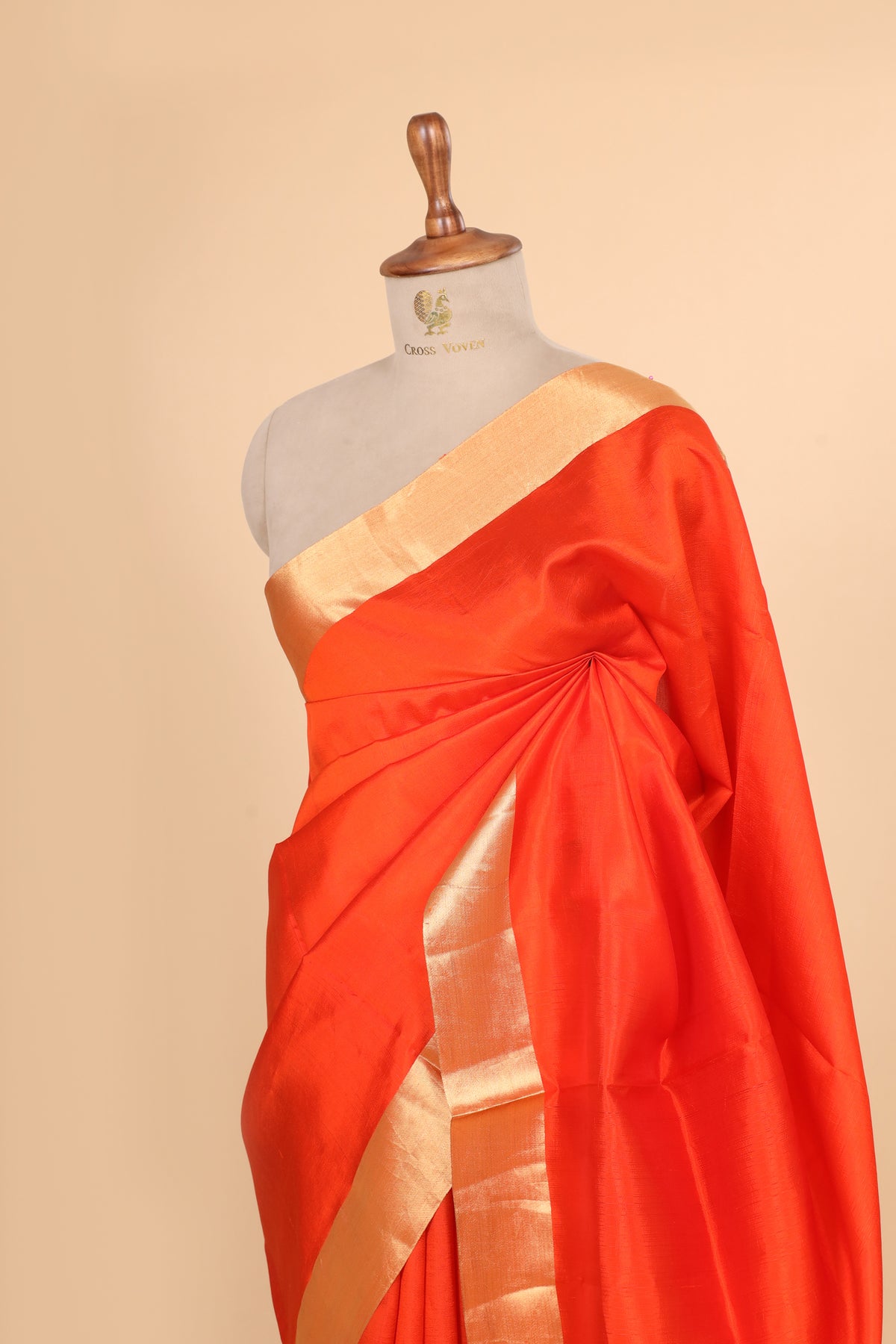 Orange Plain Handwoven Pure Banarasi Soft Silk Saree
