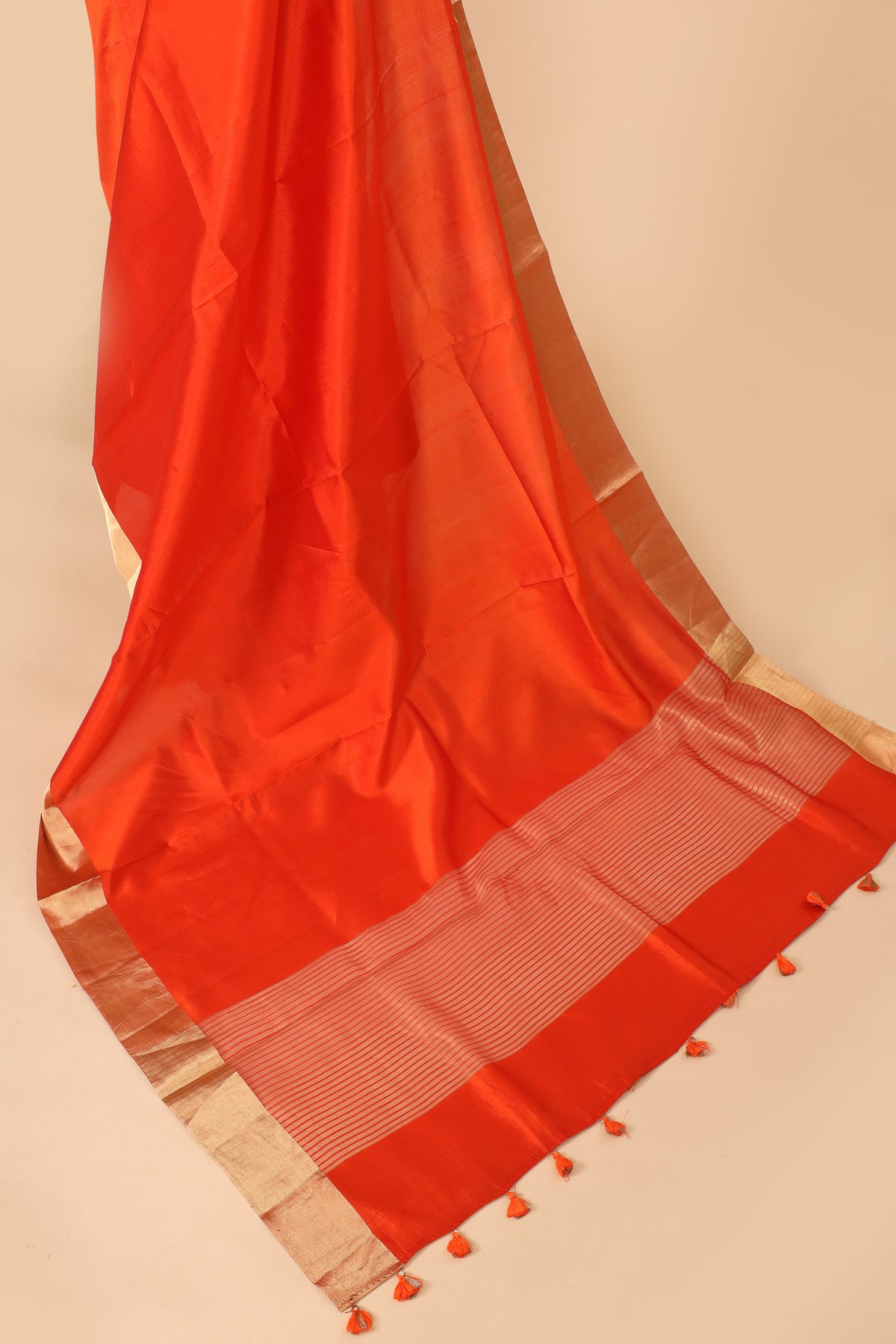 Orange Plain Handwoven Pure Banarasi Soft Silk Saree