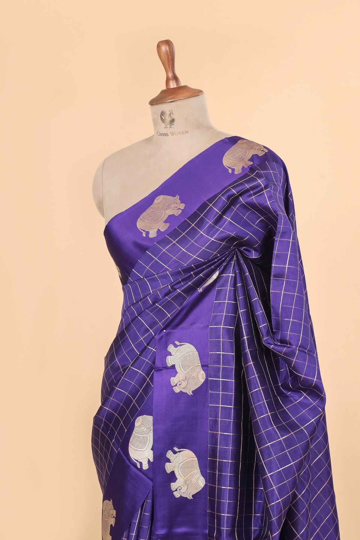 Royal Blue Pure Banrasi Soft Silk Checkered Pattern Saree