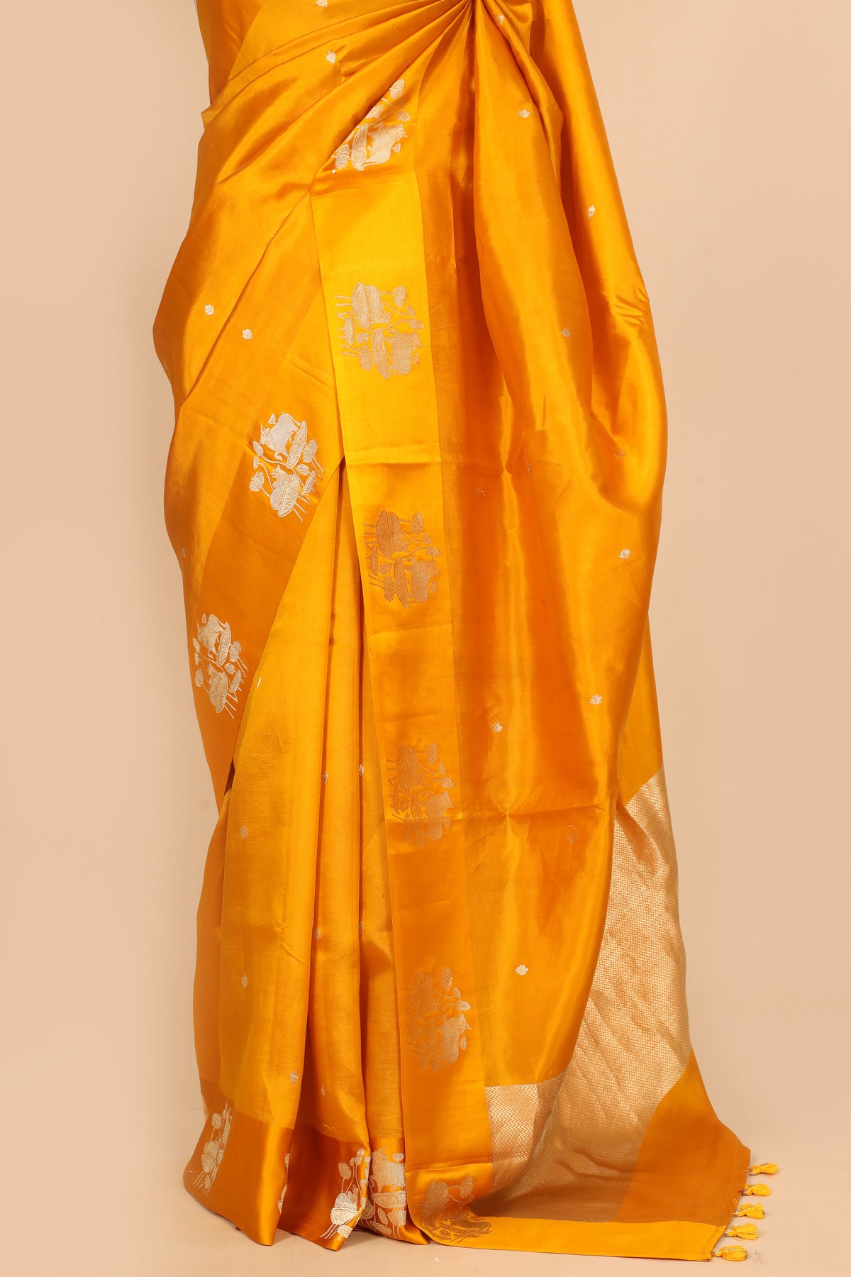 Mustard Yellow Handwoven Pure Banarasi Katan Soft Silk Saree