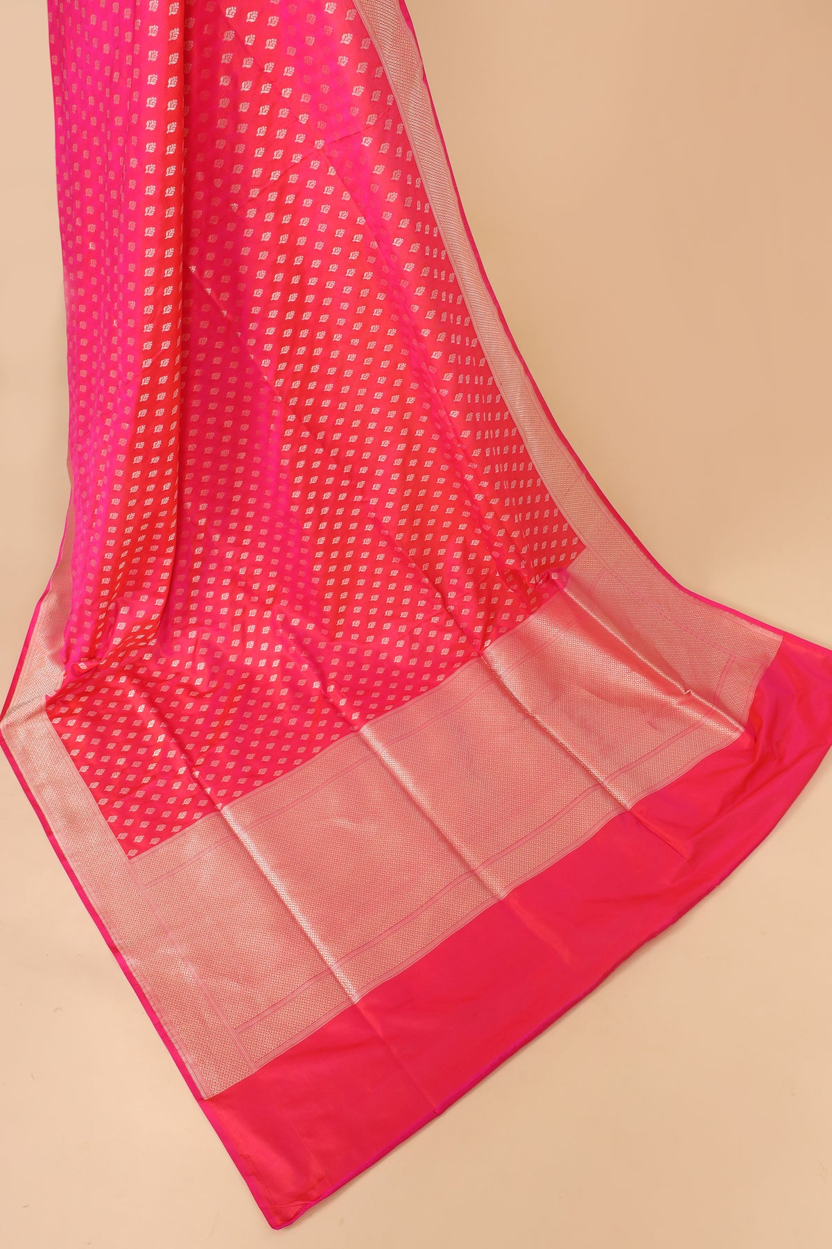 Bright Pink Pure Banarasi Katan Silk Saree Allover Floral Booti