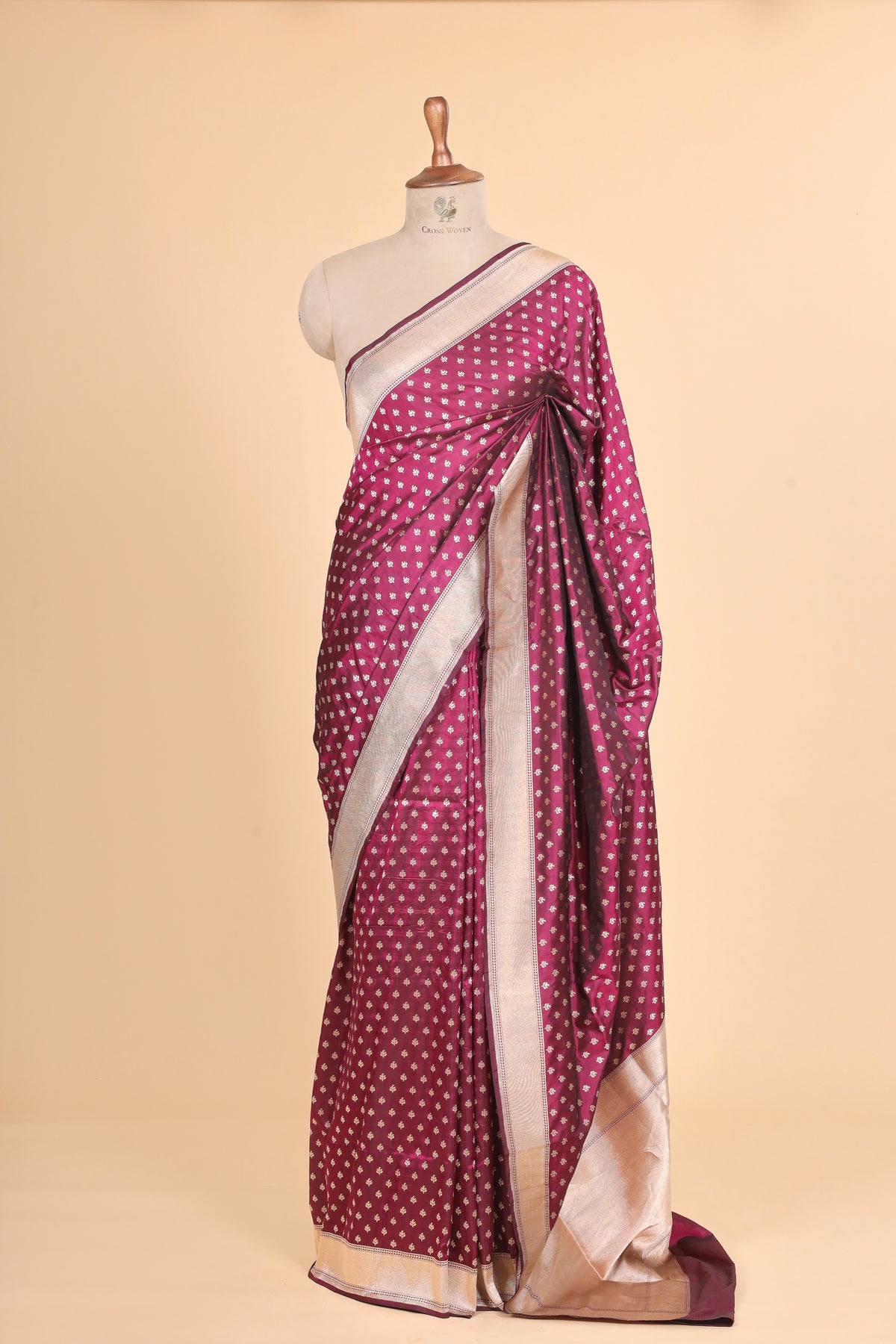 Magenta Purple Pure Banarasi Katan Silk Saree Allover Floral Booti