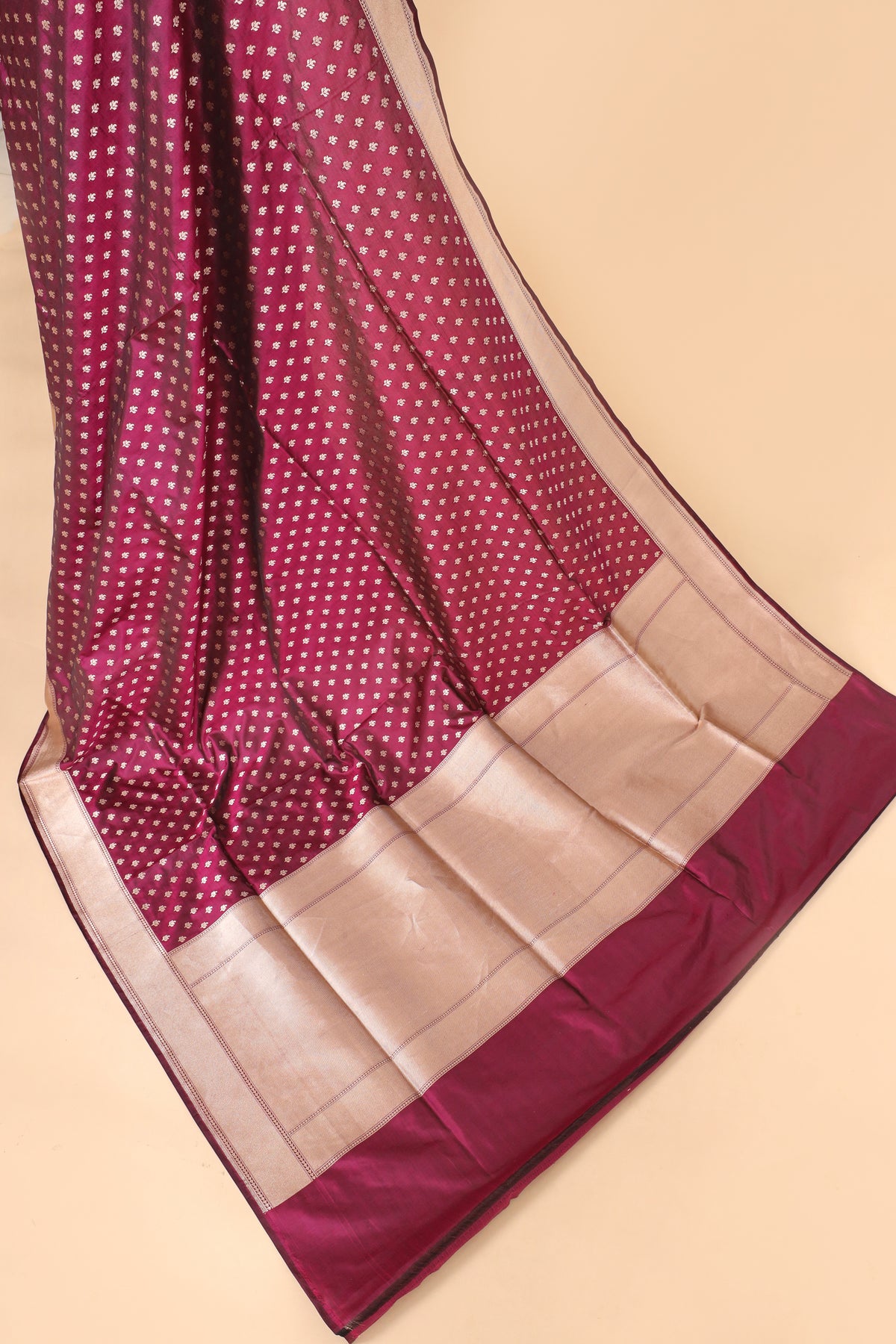 Magenta Purple Pure Banarasi Katan Silk Saree Allover Floral Booti