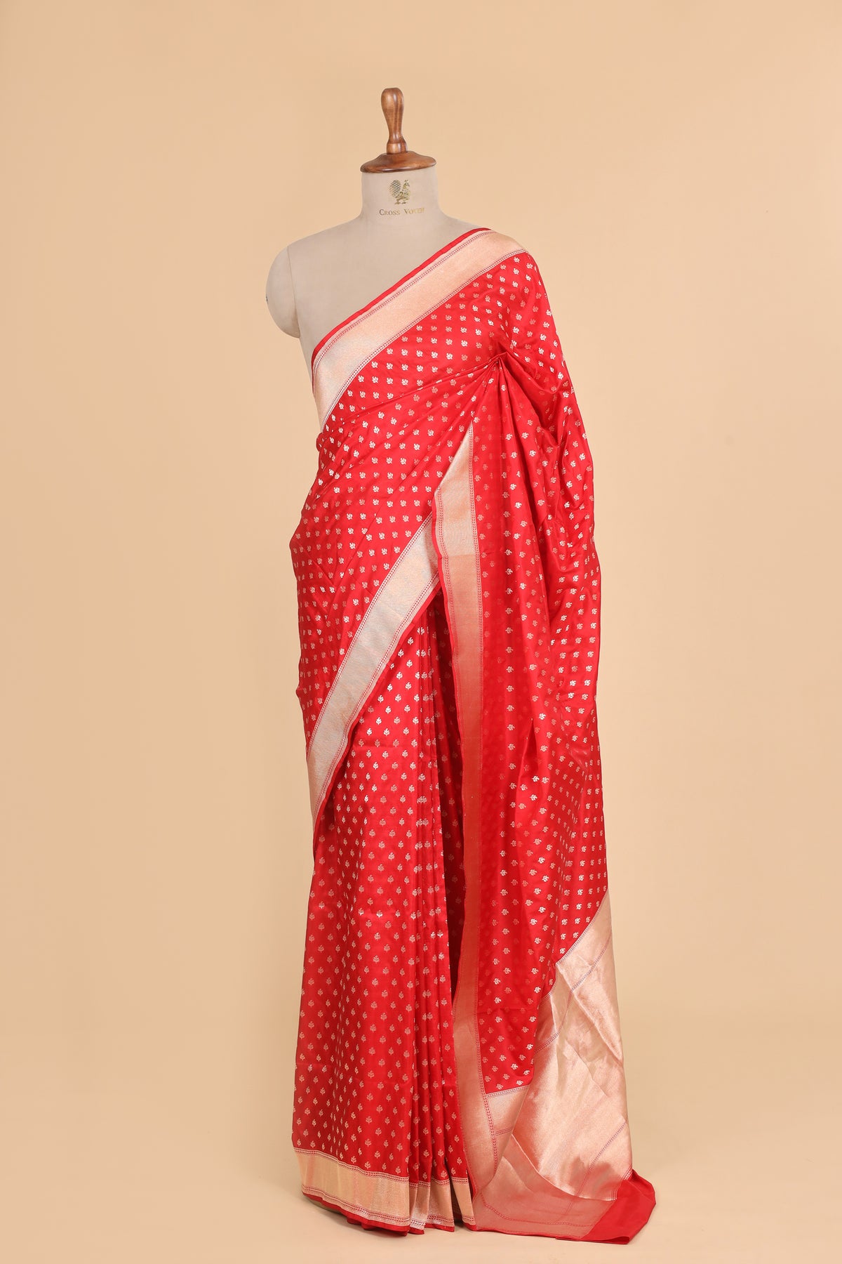 Red Pure Banarasi Katan Silk Saree Allover Floral Booti