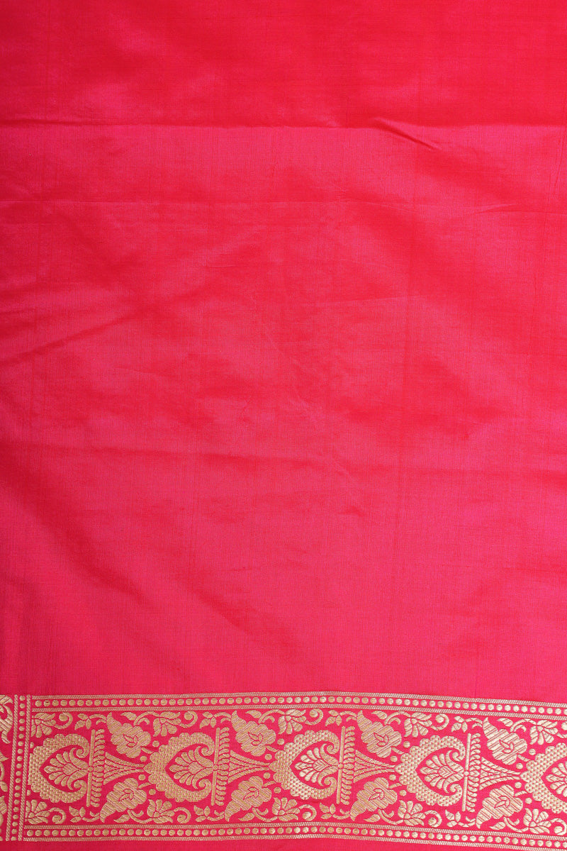 Rani Pink Pure Katan Silk Saree with Allover Floral Zari Motifs
